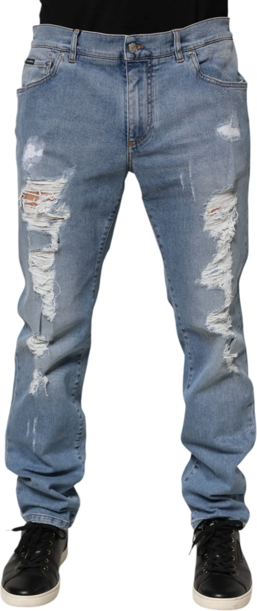 Синие рваные джинсы Dolce & Gabbana Slim Fit из хлопка