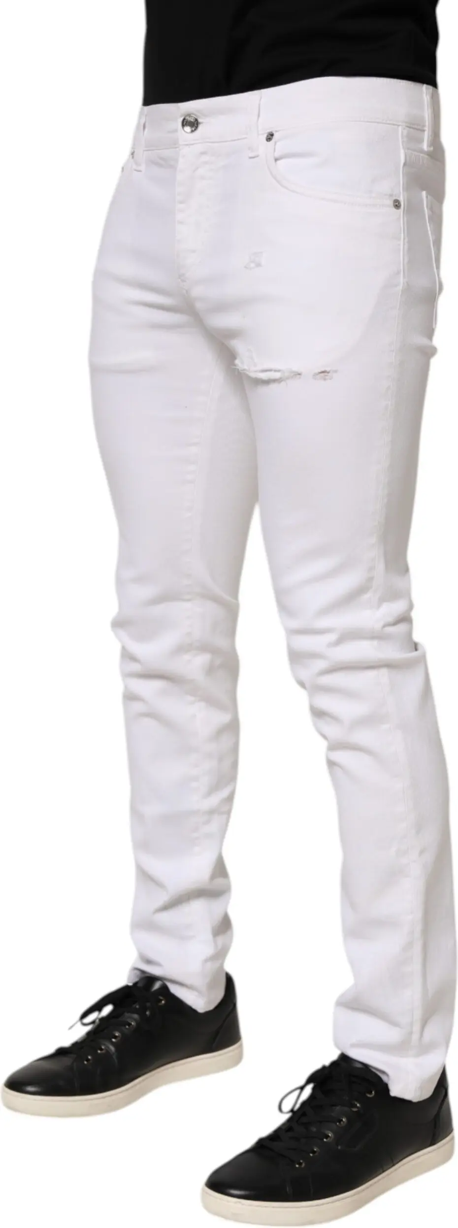 White Ripped Cotton Skinny Men Denim Jeans by Dolce & Gabbana
