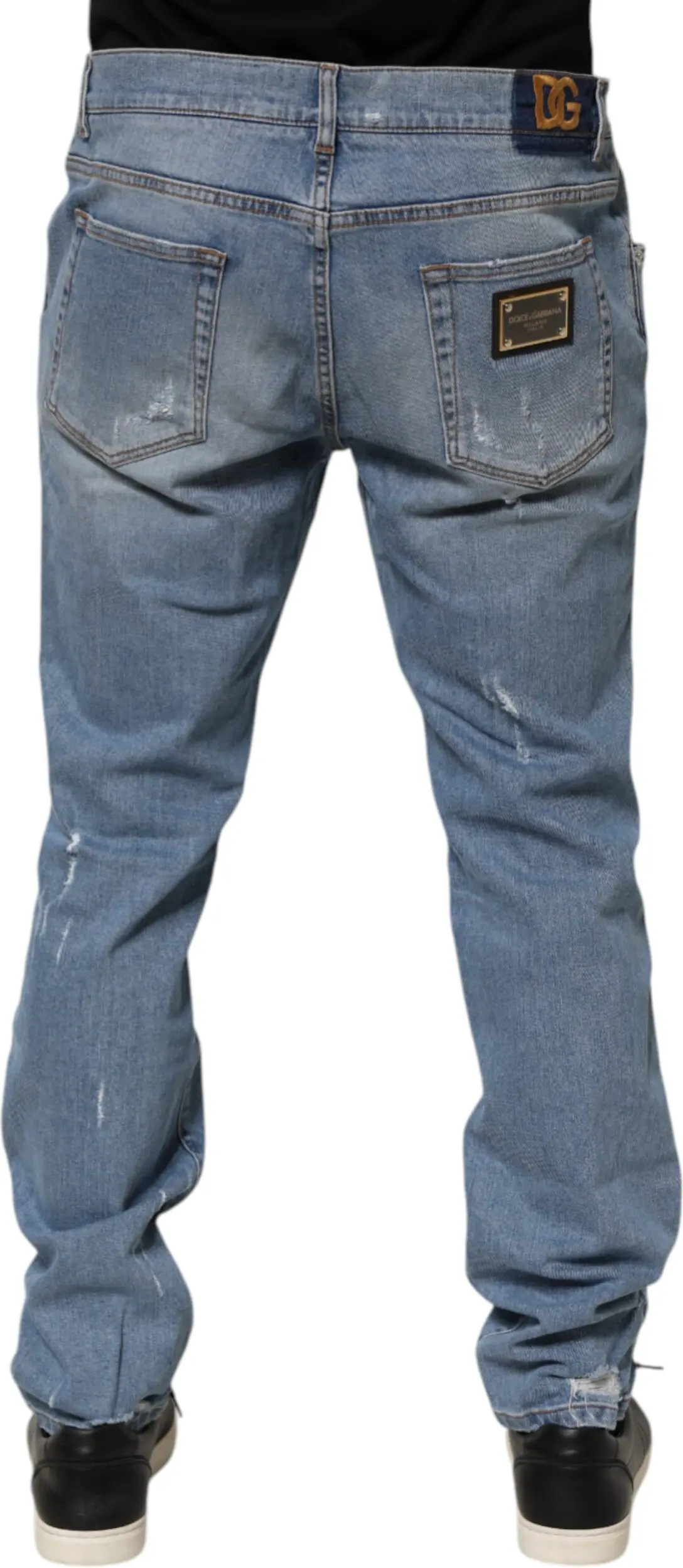 Blue Tattered Slim Fit Cotton Denim Jeans by Dolce & Gabbana