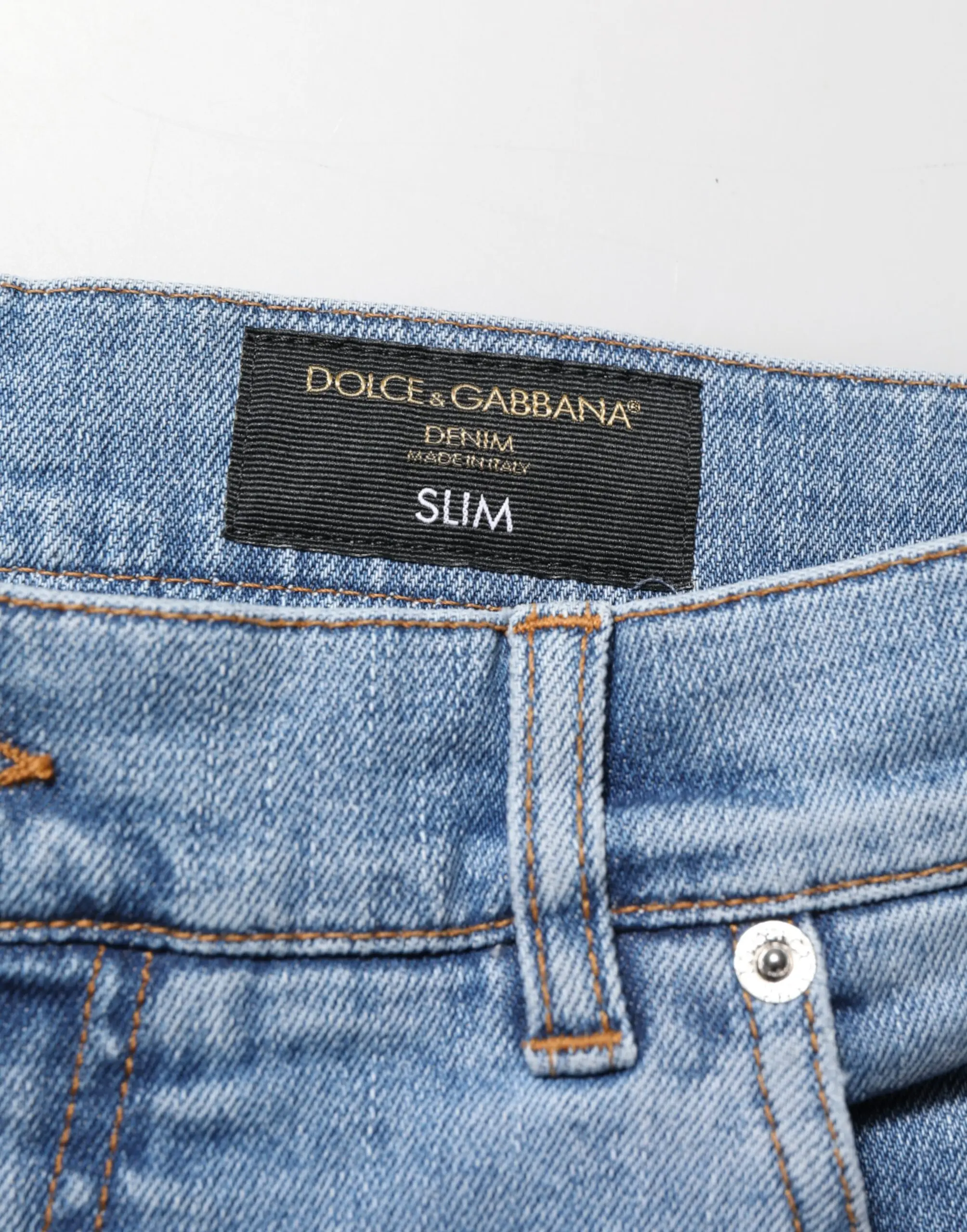 Blue Tattered Slim Fit Cotton Denim Jeans by Dolce & Gabbana