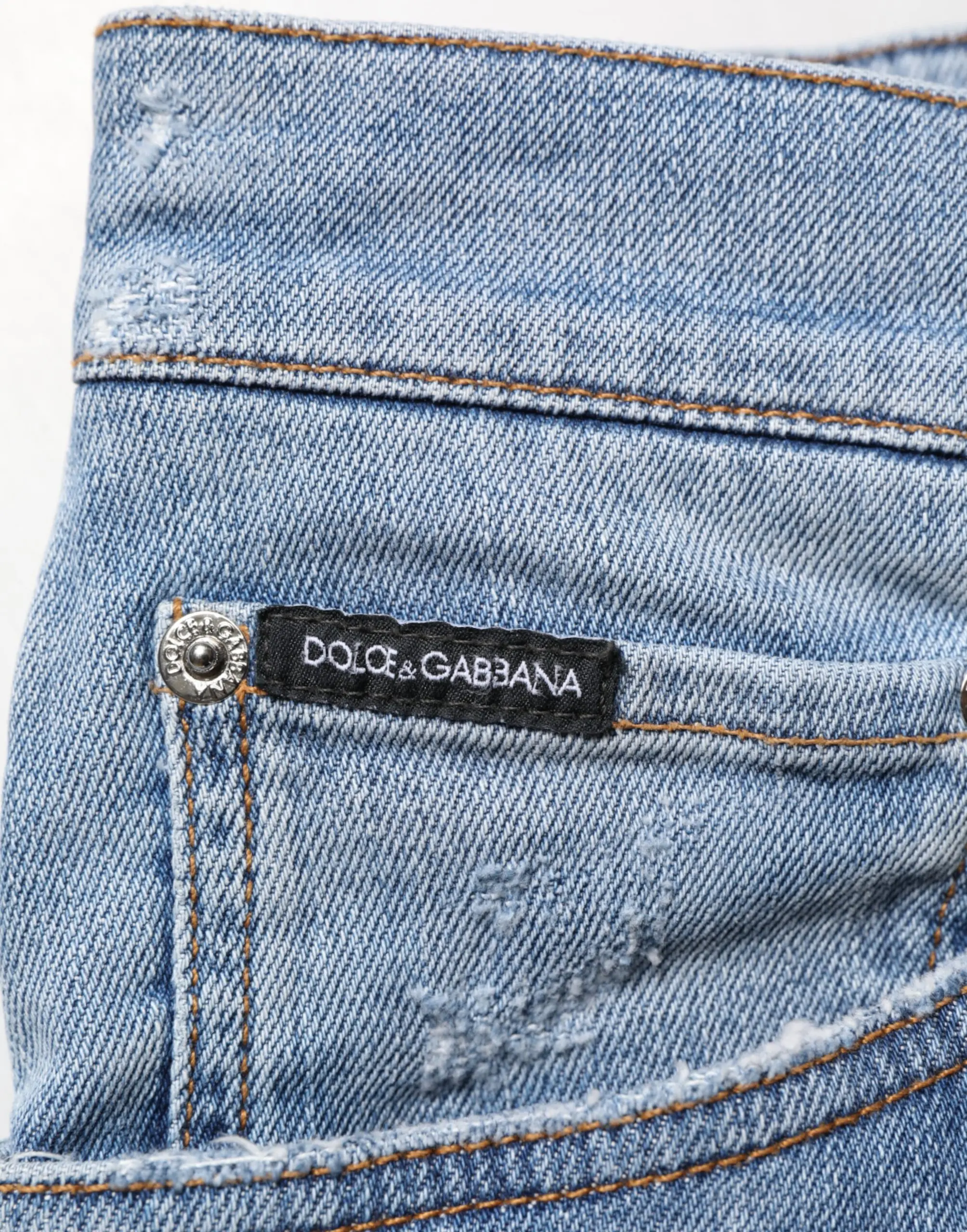 Blue Tattered Slim Fit Cotton Denim Jeans by Dolce & Gabbana