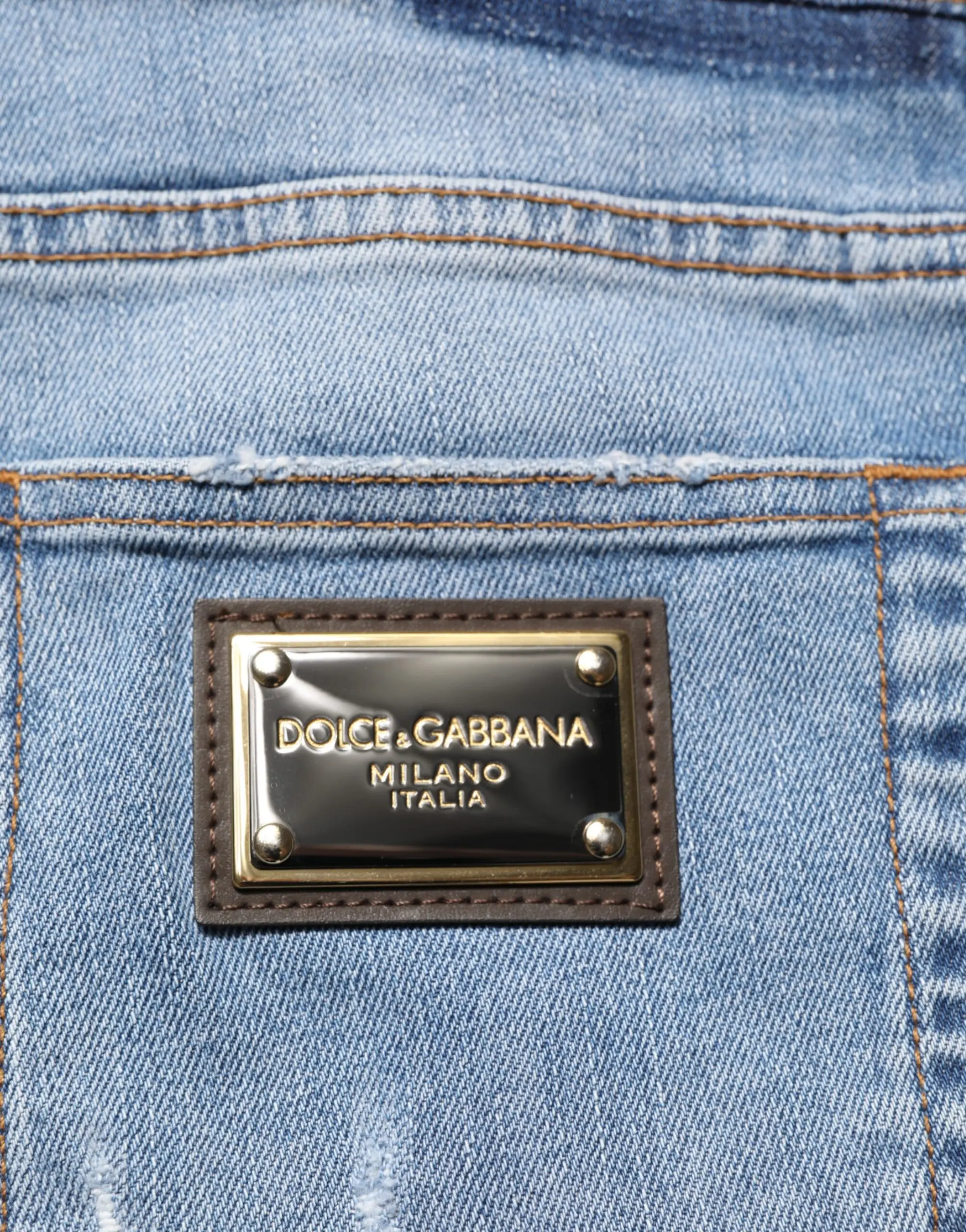 Blue Tattered Slim Fit Cotton Denim Jeans by Dolce & Gabbana