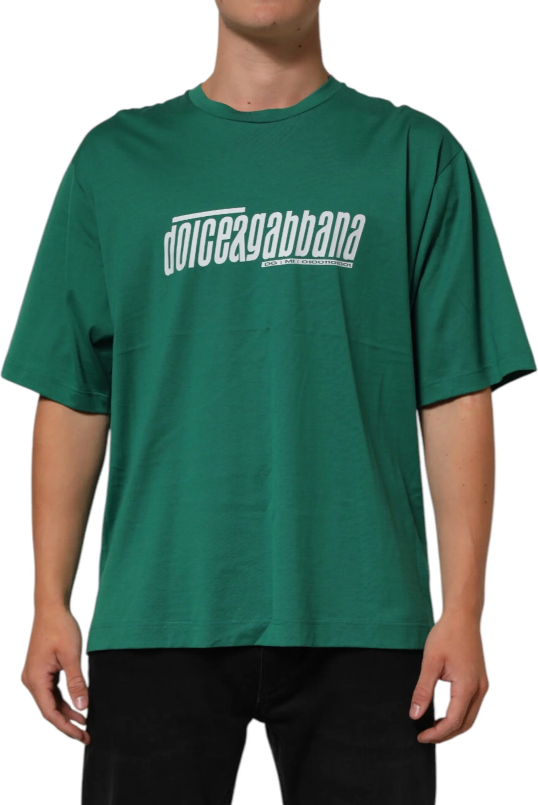 Green Cotton Graphic Logo Print Crewneck T-shirt Dolce & Gabbana