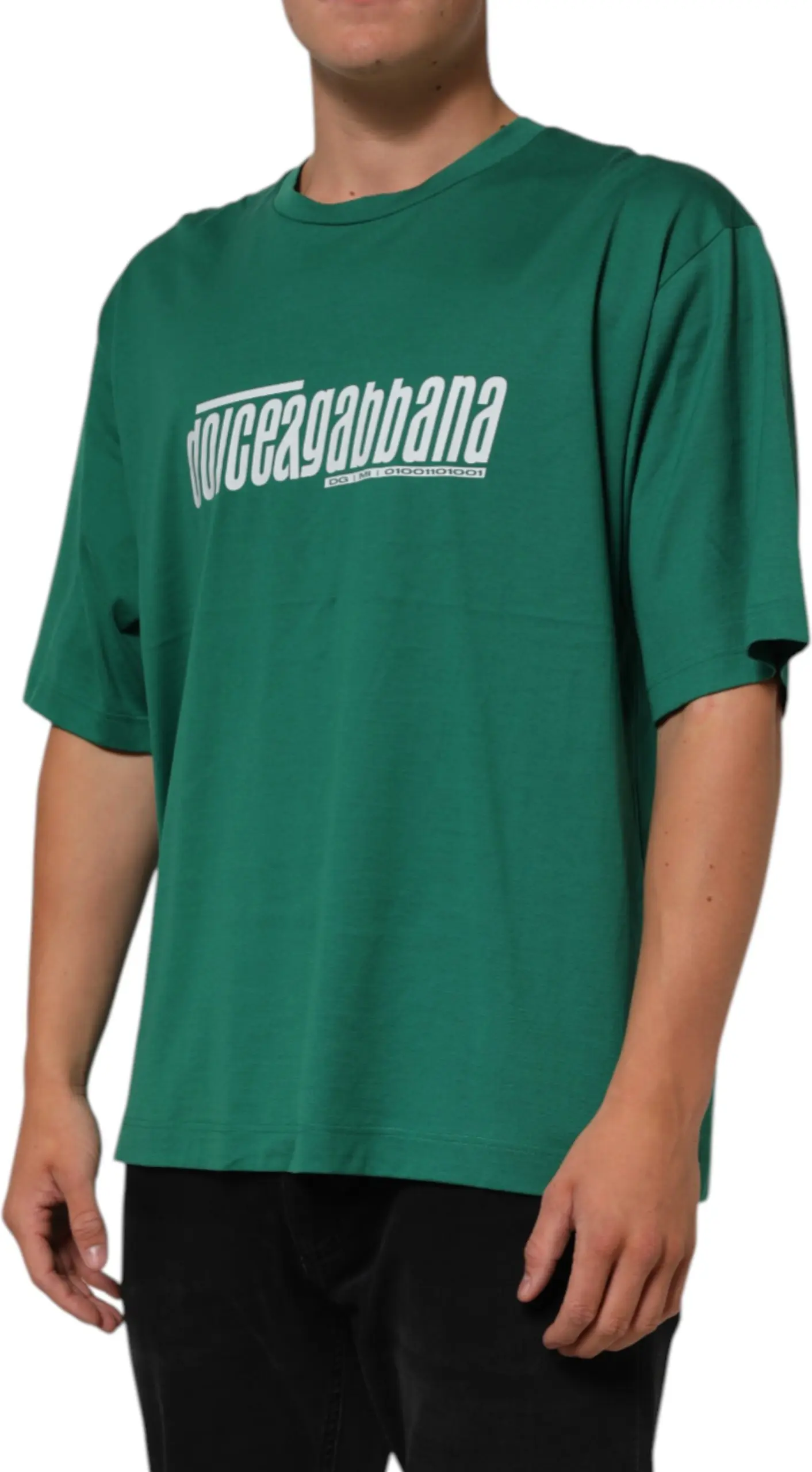 Green Cotton Graphic Logo Print Crewneck T-shirt Dolce & Gabbana
