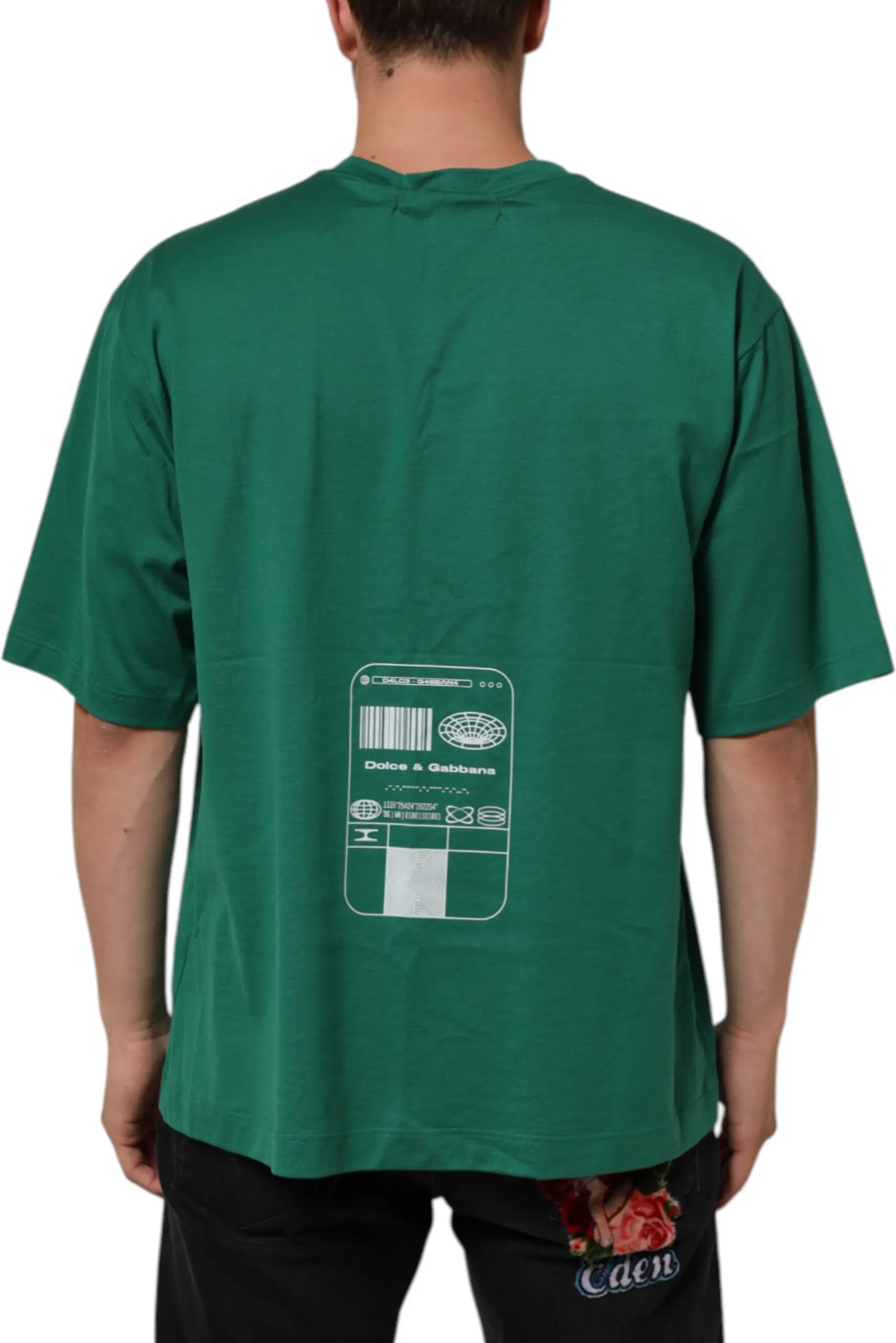 Green Cotton Graphic Logo Print Crewneck T-shirt Dolce & Gabbana