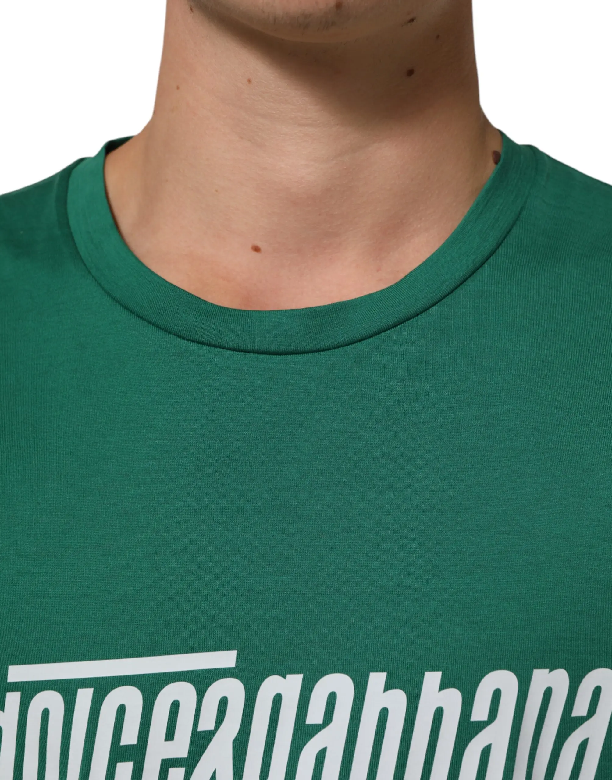 Green Cotton Graphic Logo Print Crewneck T-shirt Dolce & Gabbana