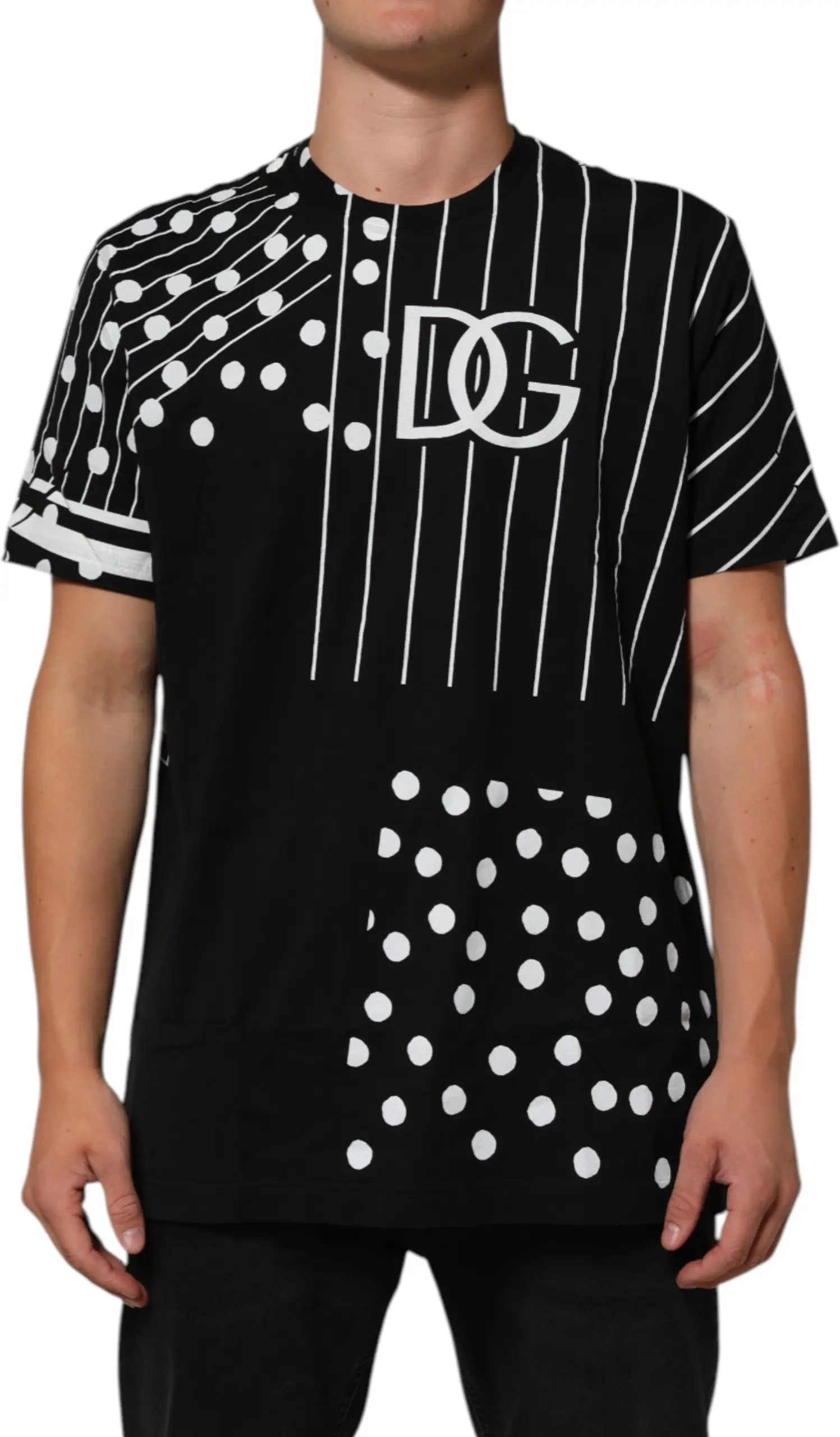 Dolce & Gabbana Black Cotton Polka Dots Round Neck T-shirt