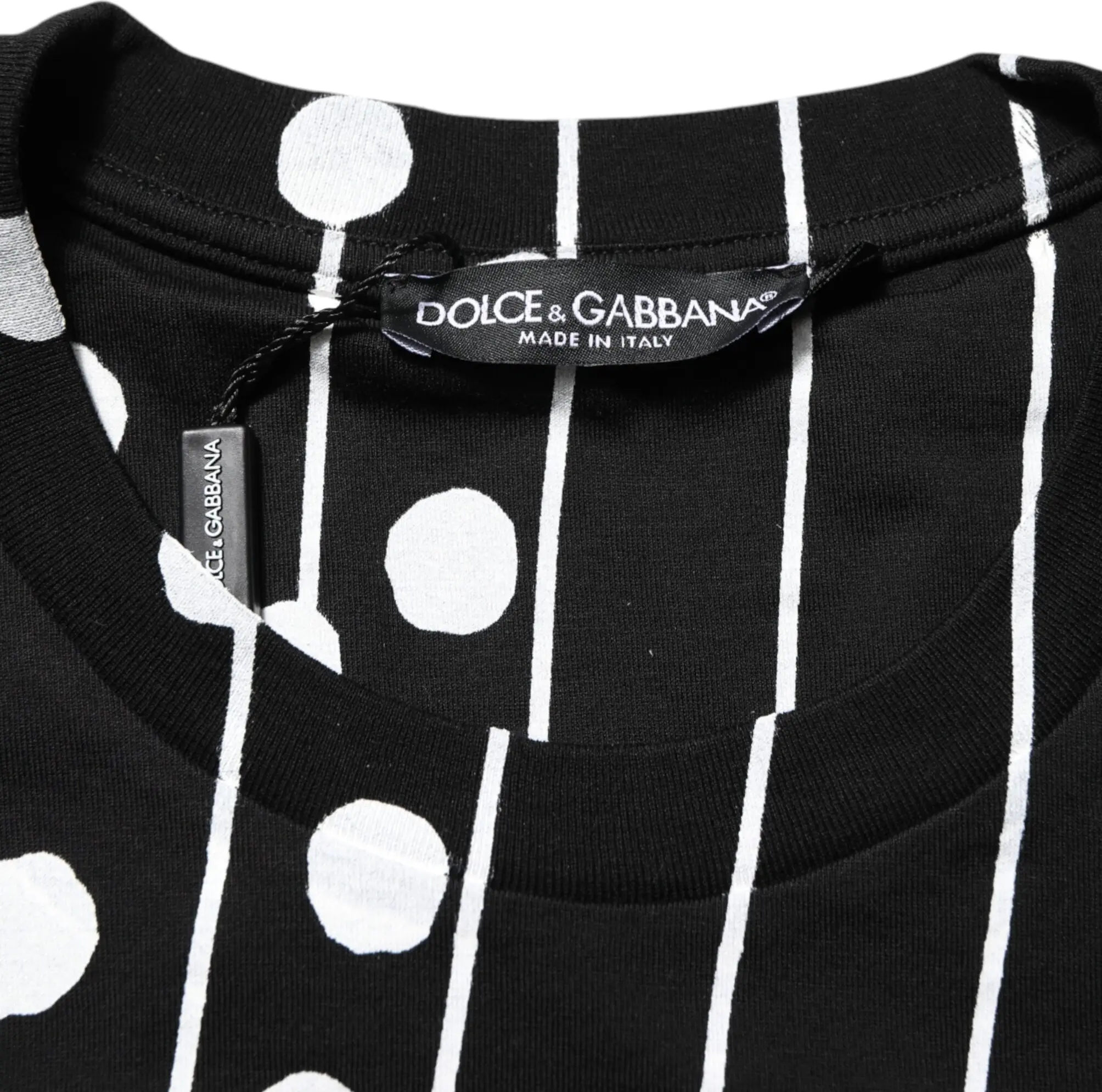 Черная хлопковая футболка Dolce & Gabbana с круглым вырезом в горошек