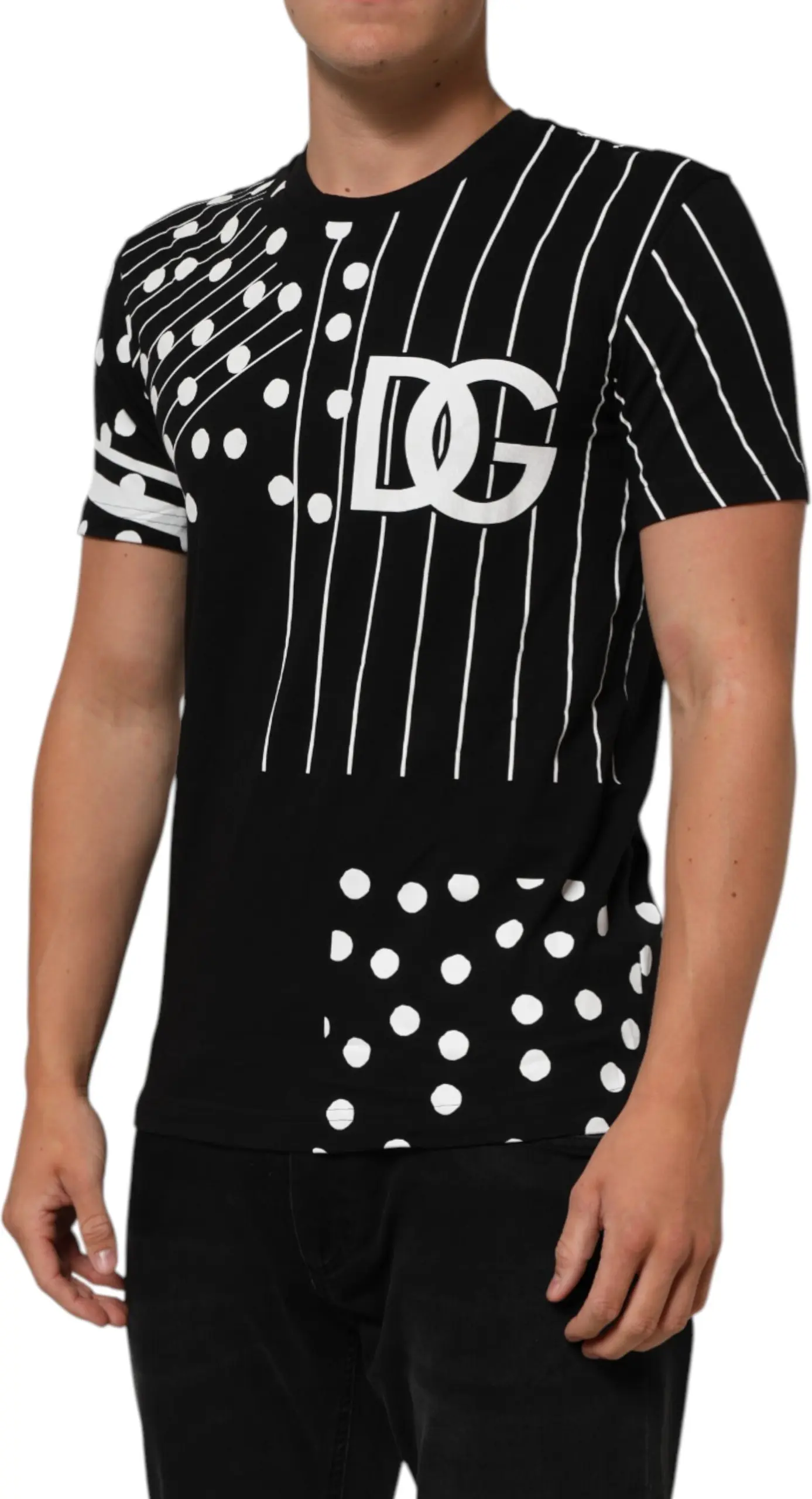 Black Cotton Polka Dots Round Neck T-shirt Dolce & Gabbana