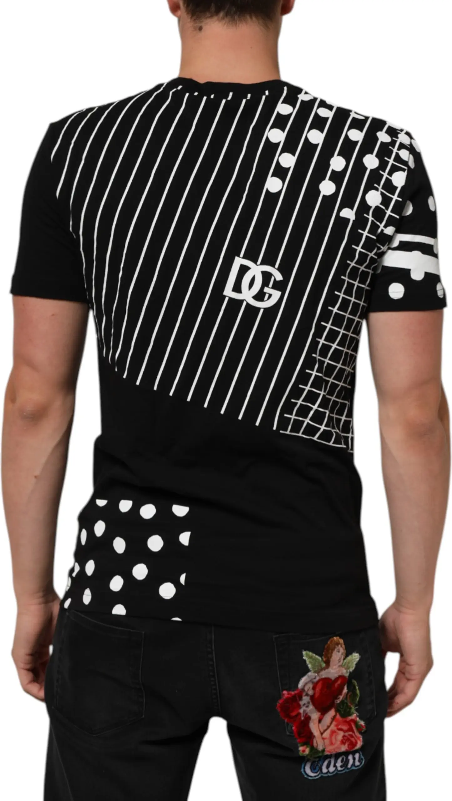 Black Cotton Polka Dots Round Neck T-shirt Dolce & Gabbana