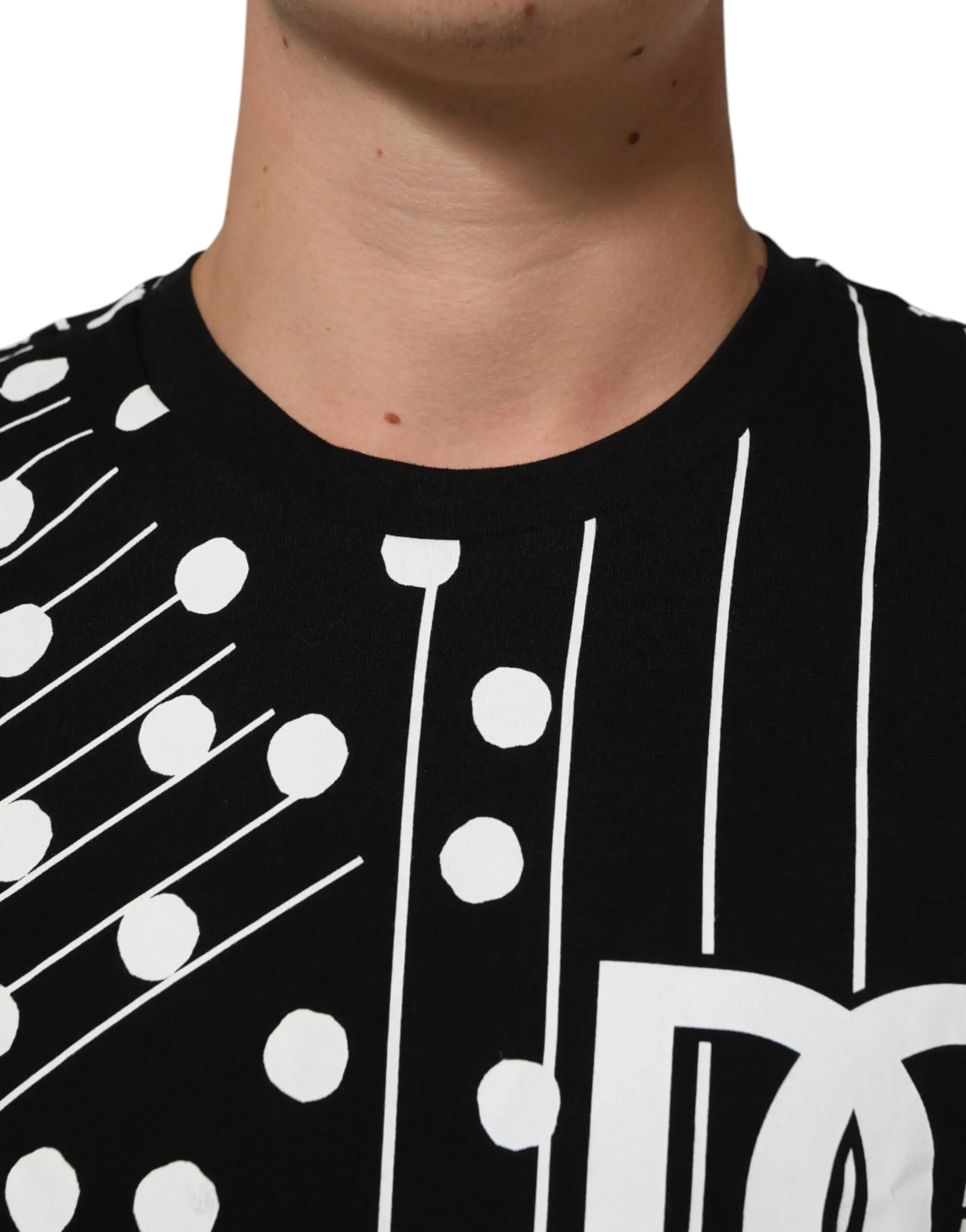 Black Cotton Polka Dots Round Neck T-shirt Dolce & Gabbana