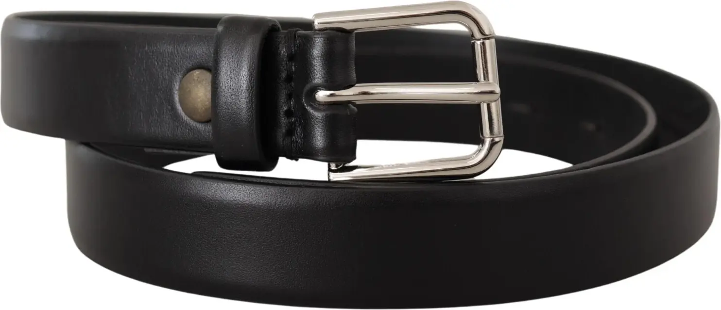 Belt Dolce & Gabbana Black Calf Leather Silver Tone Logo Buckle