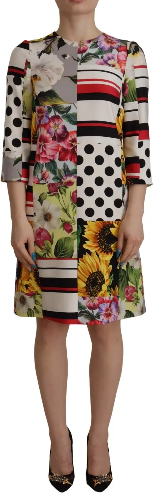 Multicolor Patchwork Charmeuse Dress Dolce & Gabbana