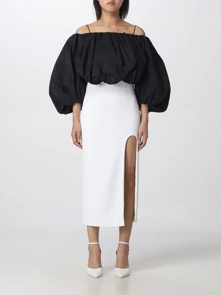 White Polyester Midi Skirt