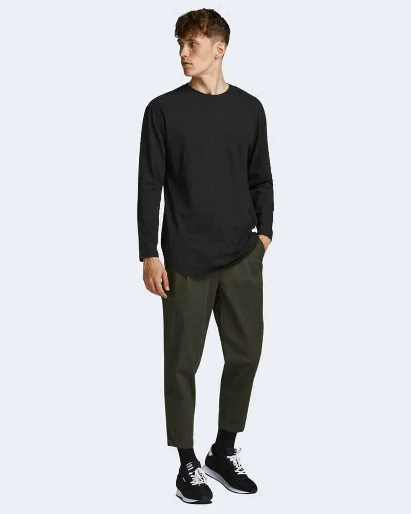 Футболка Jack & Jones Черная хлопковая с длинным рукавом