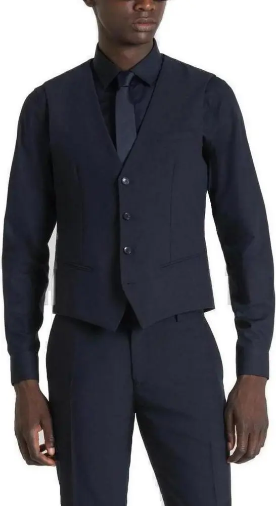 Blue Polyester Waistcoat Antony Morato