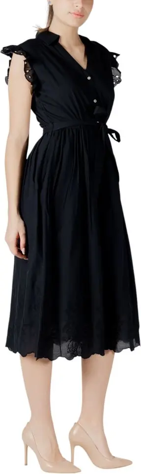 Black Cotton Midi Dress Vila Clothes