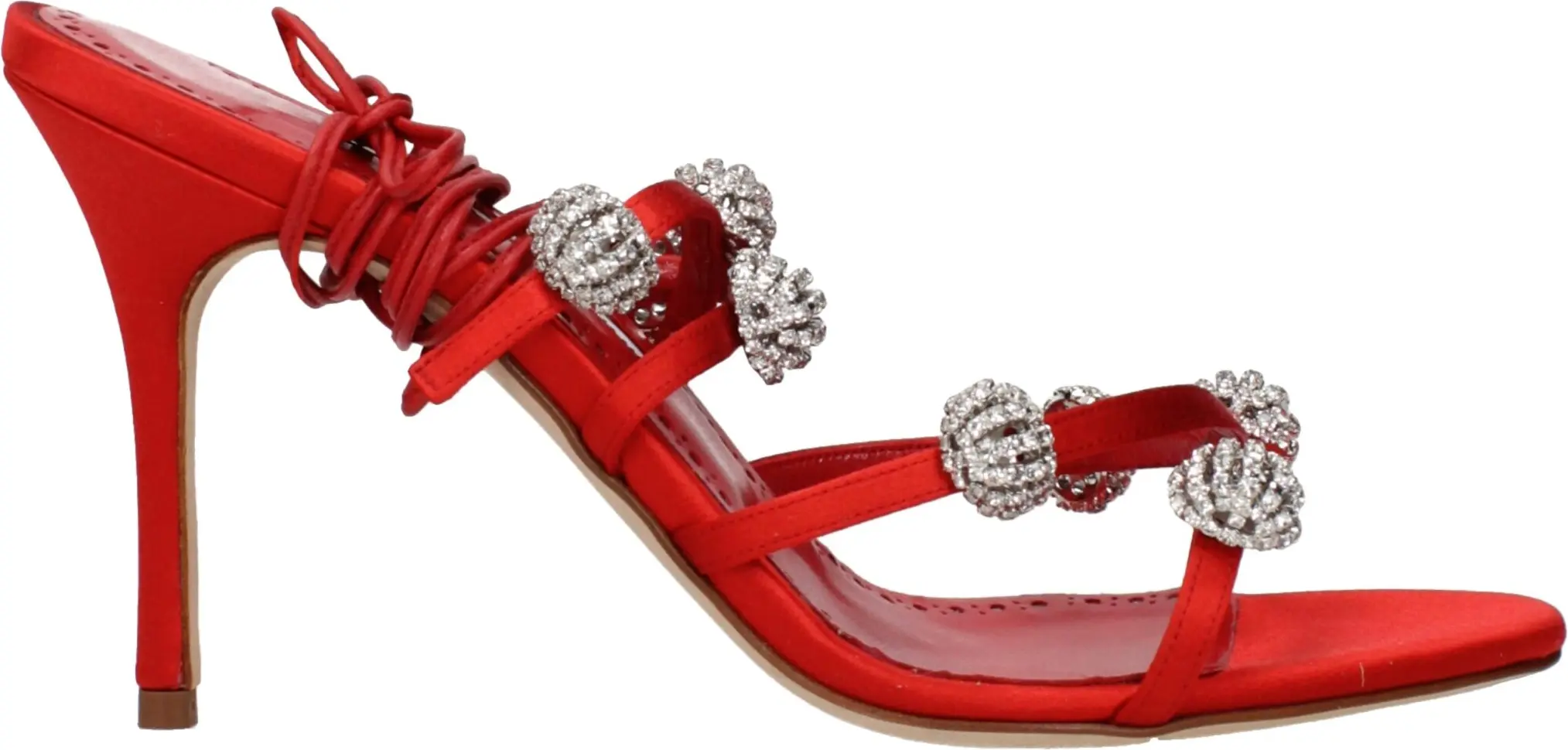 Qizil atlas stilett poshnadagi sandal