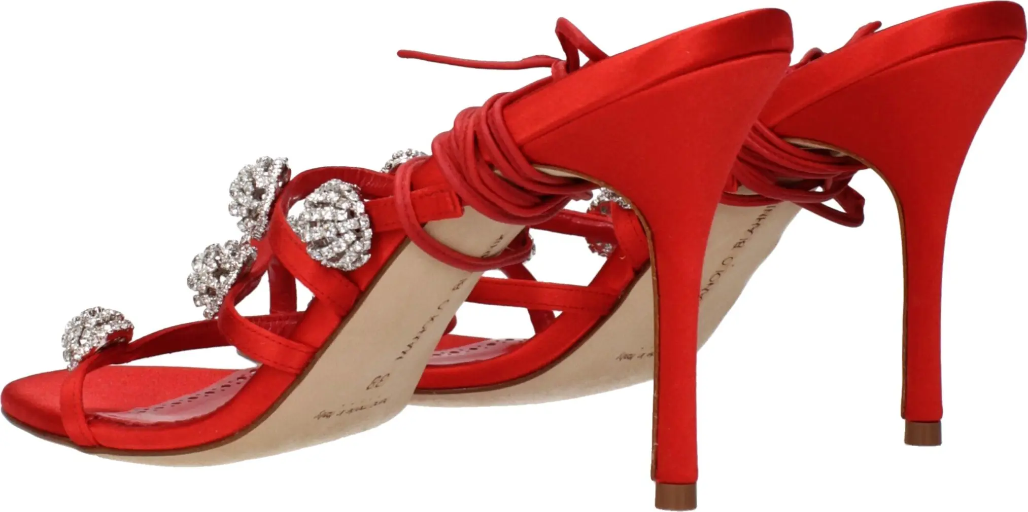 Qizil atlas stilett poshnadagi sandal