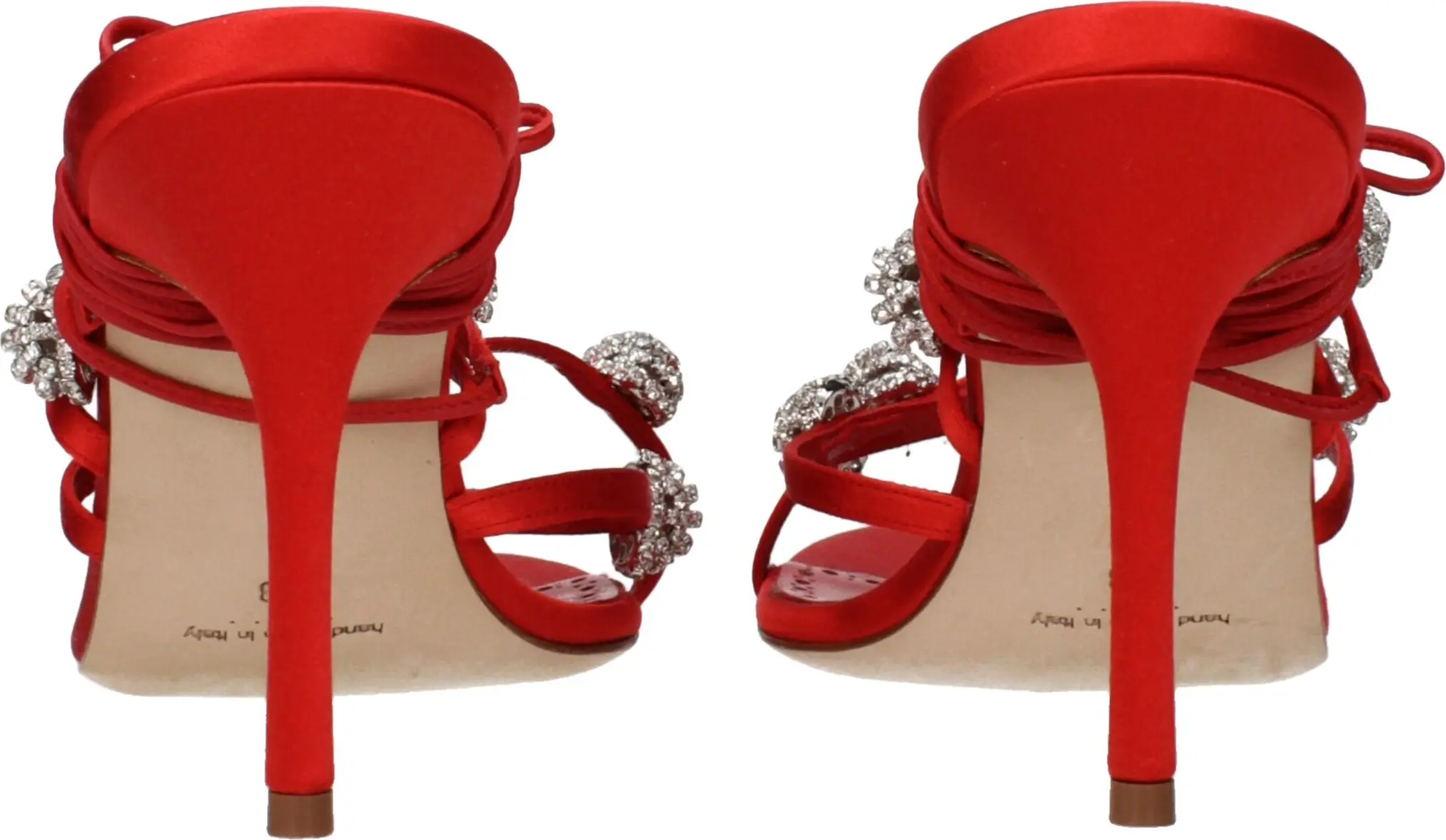 Qizil atlas stilett poshnadagi sandal