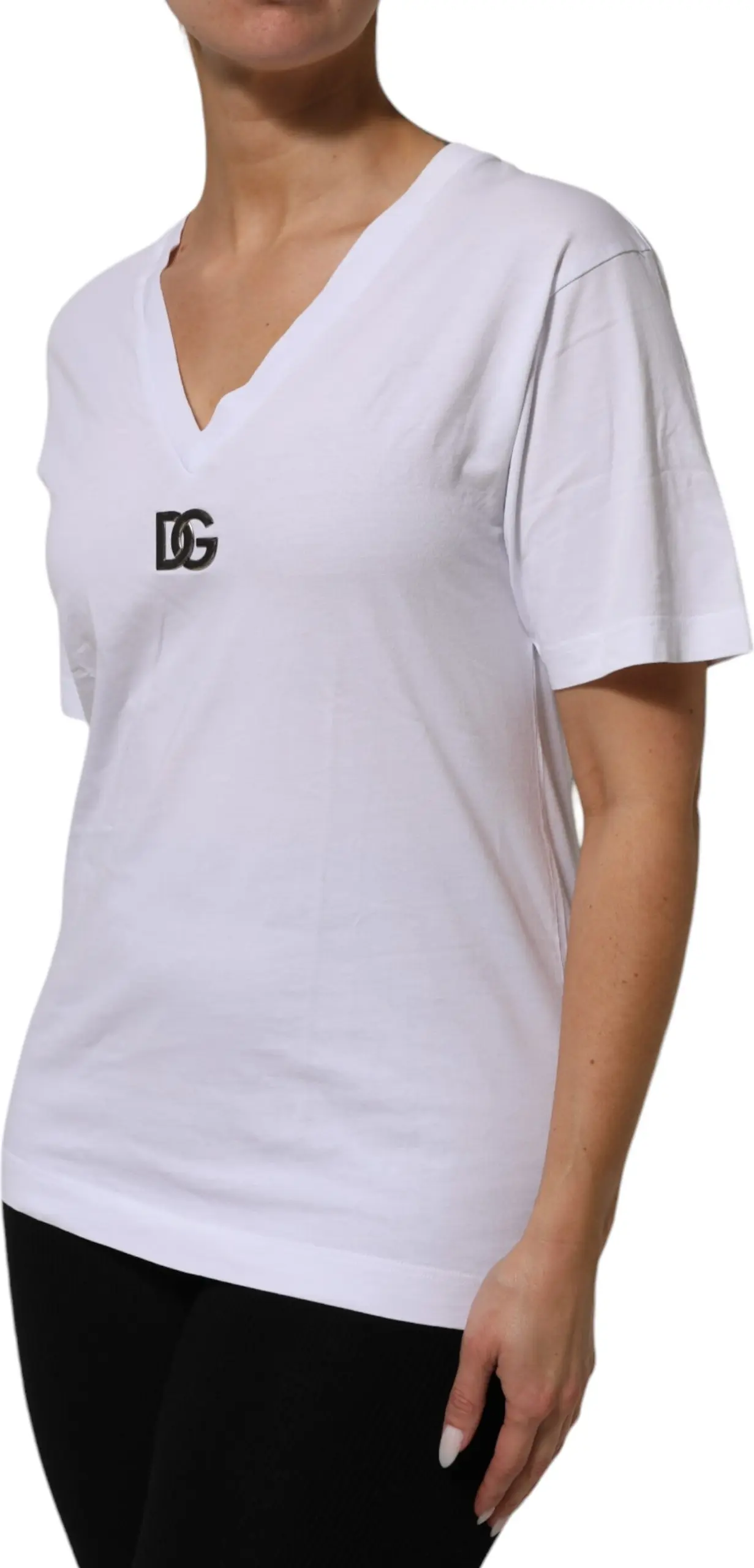 White Cotton V-Neck Short Sleeves T-Shirt Dolce & Gabbana