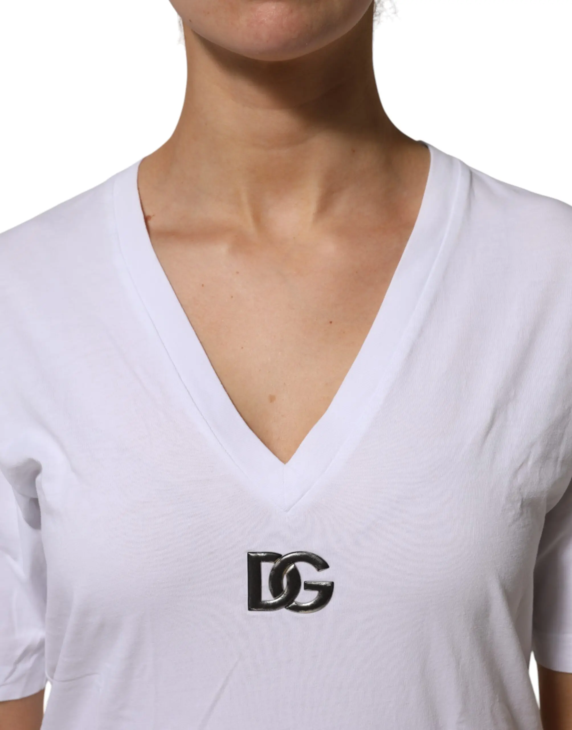 White Cotton V-Neck Short Sleeves T-Shirt Dolce & Gabbana