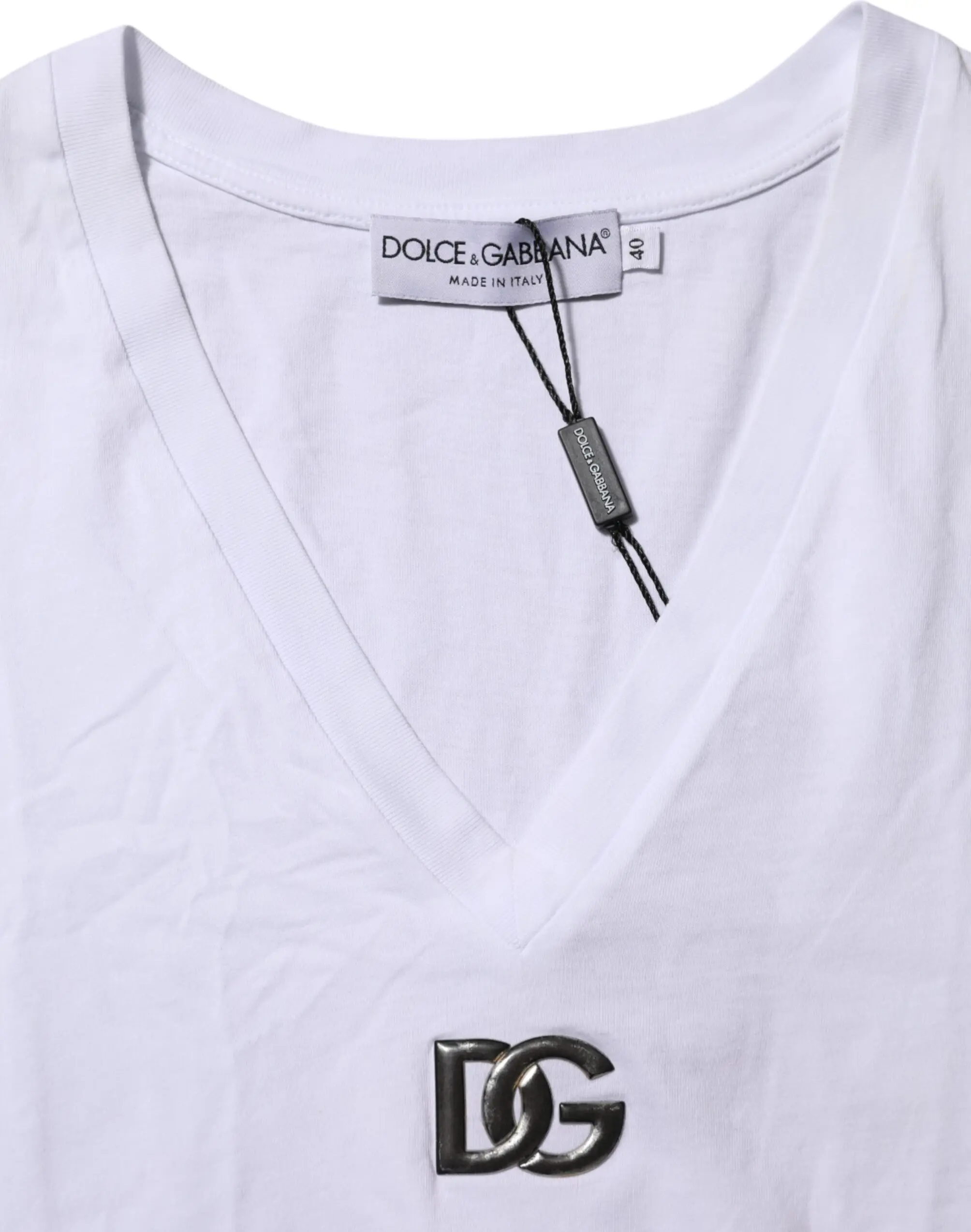 White Cotton V-Neck Short Sleeves T-Shirt Dolce & Gabbana