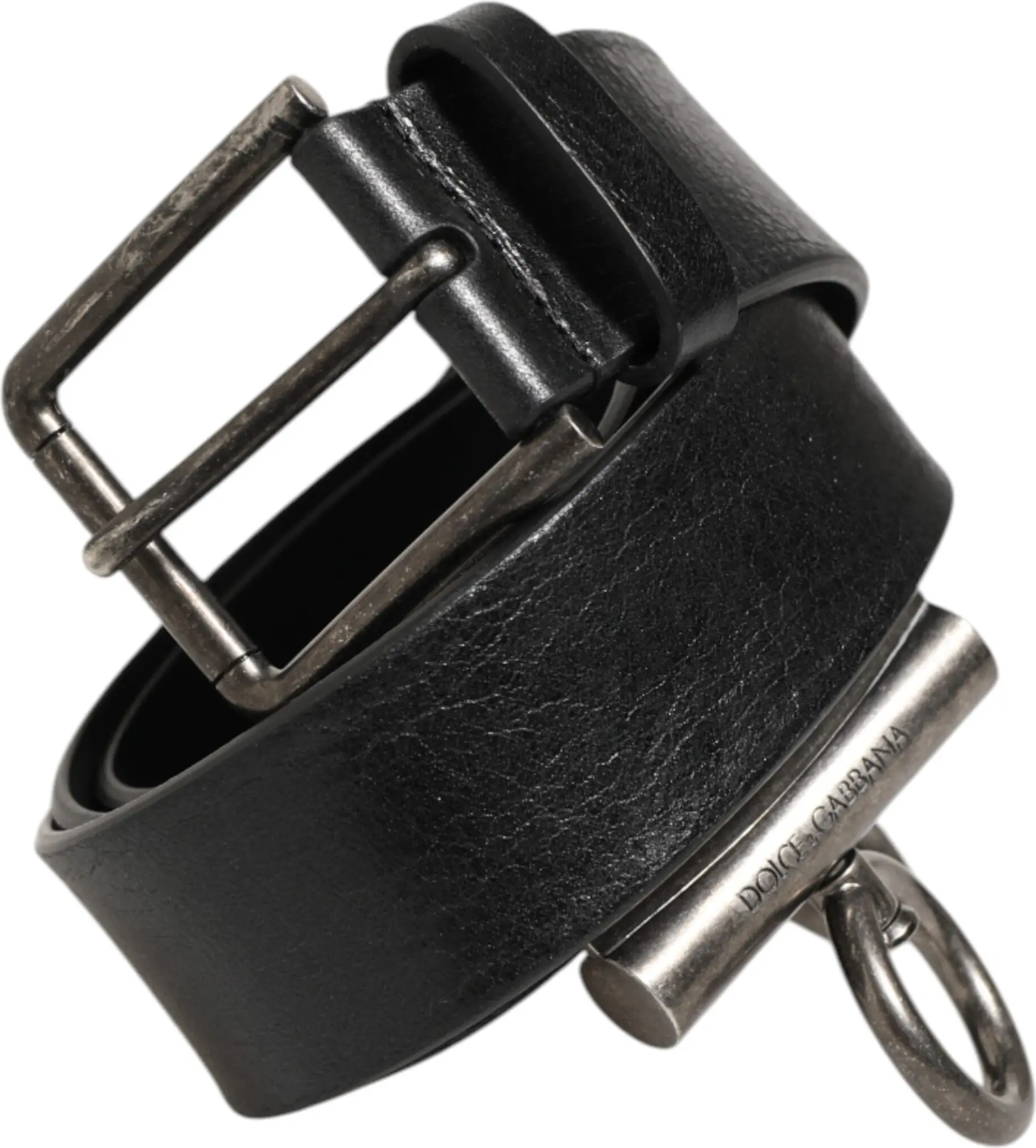 Belt Dolce & Gabbana Black Leather Side Rings Brass Buckle Belt