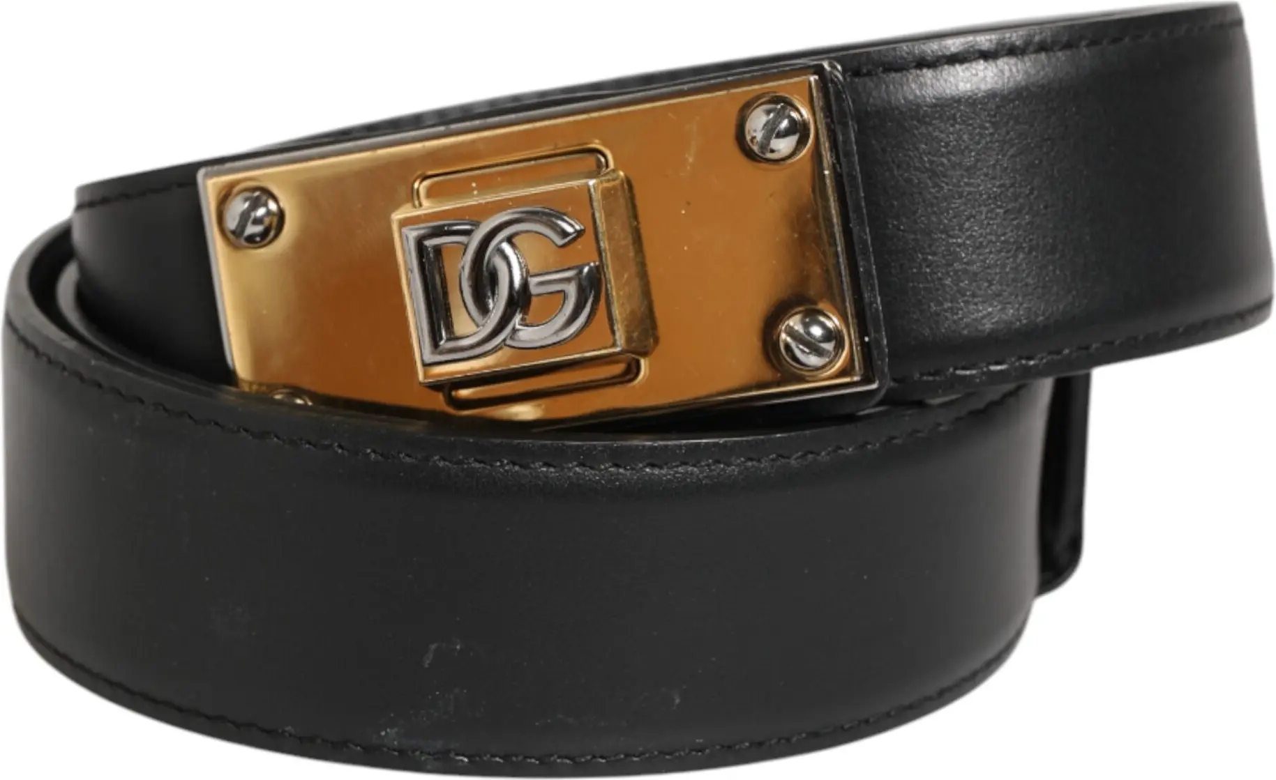 Belt Dolce & Gabbana Black Leather Classic Metal Logo Buckle Belt