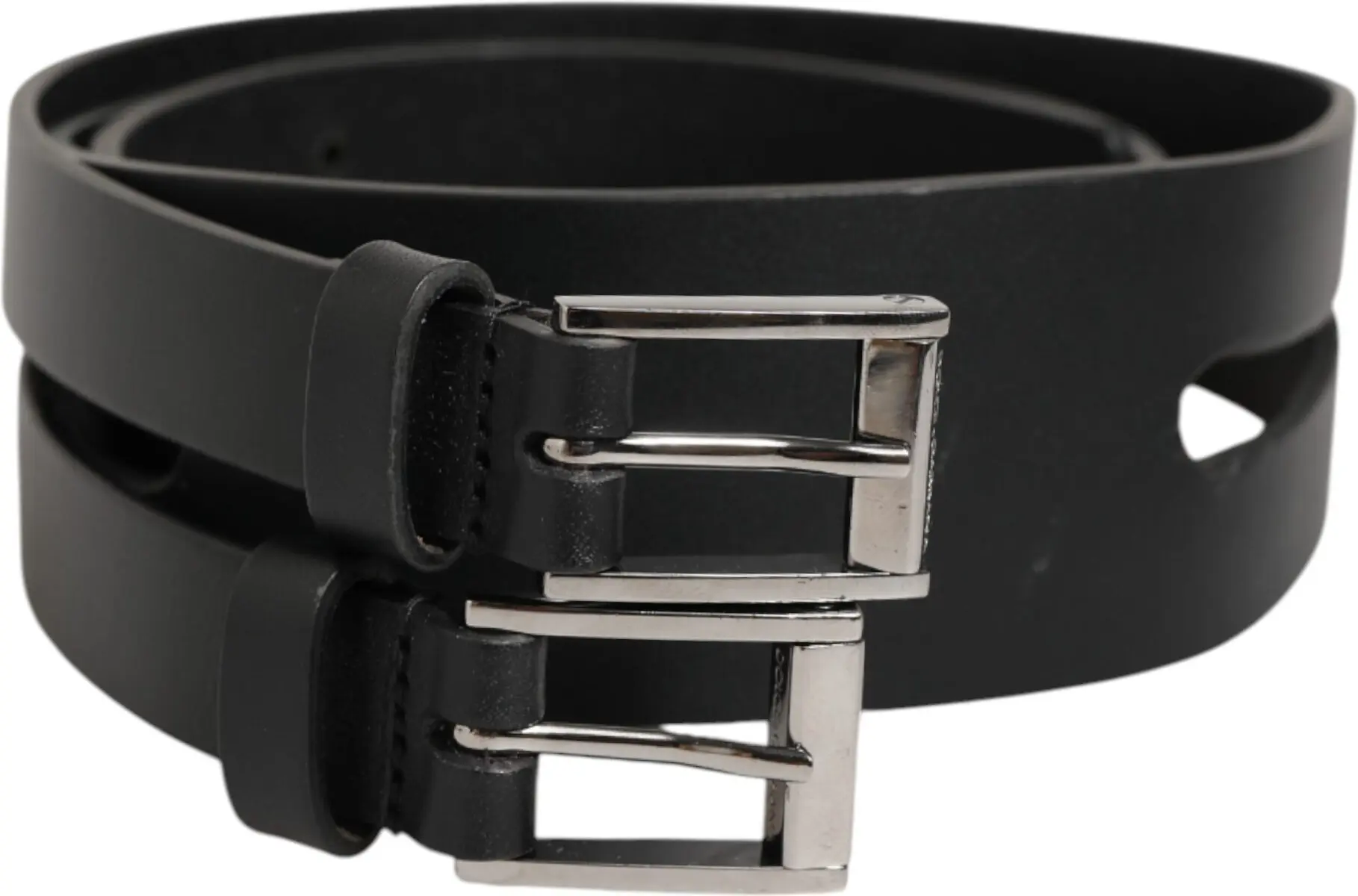 Belt Dolce & Gabbana Black Double Strap Leather Silver Buckle Belt
