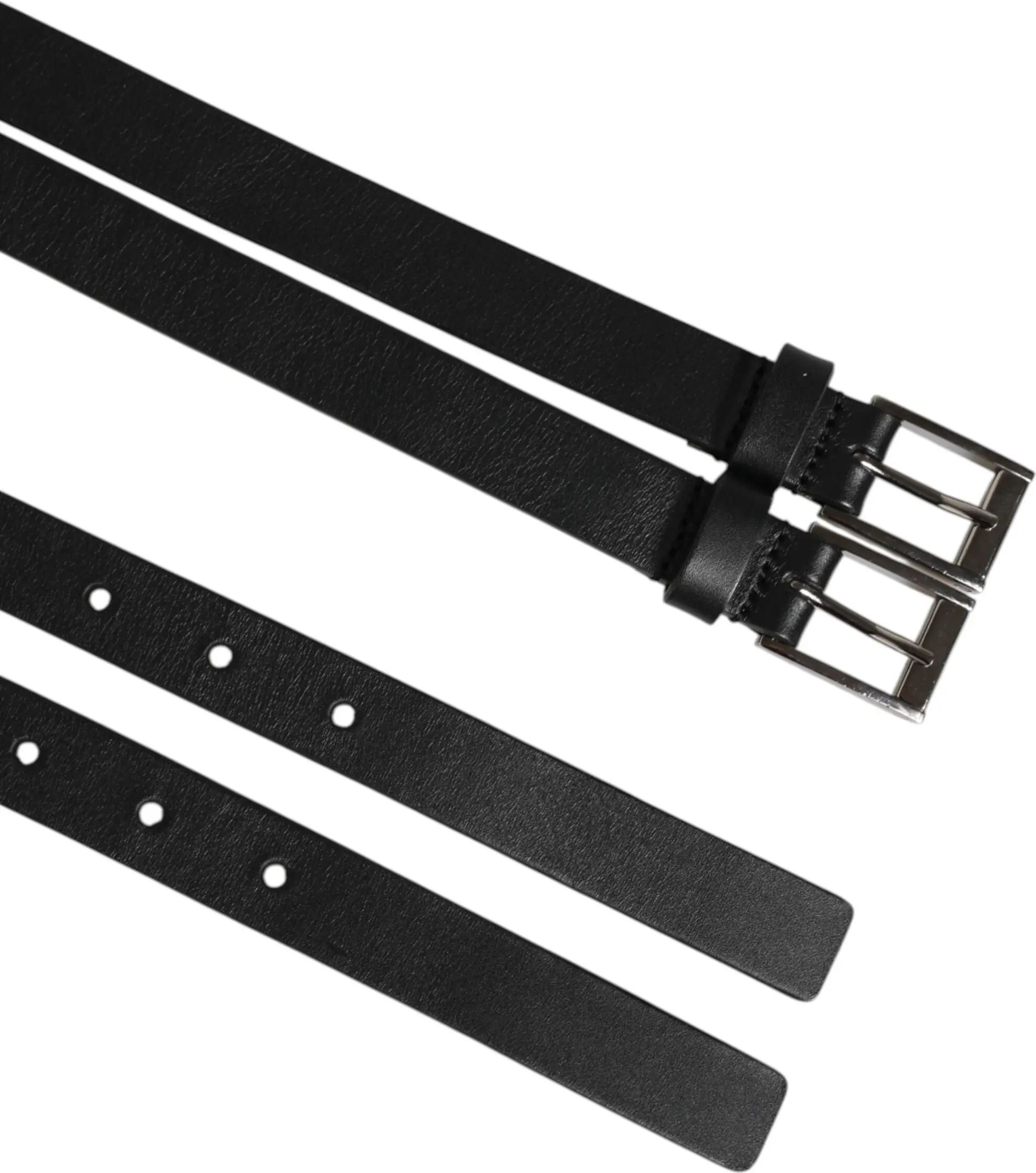 Belt Dolce & Gabbana Black Double Strap Leather Silver Buckle Belt