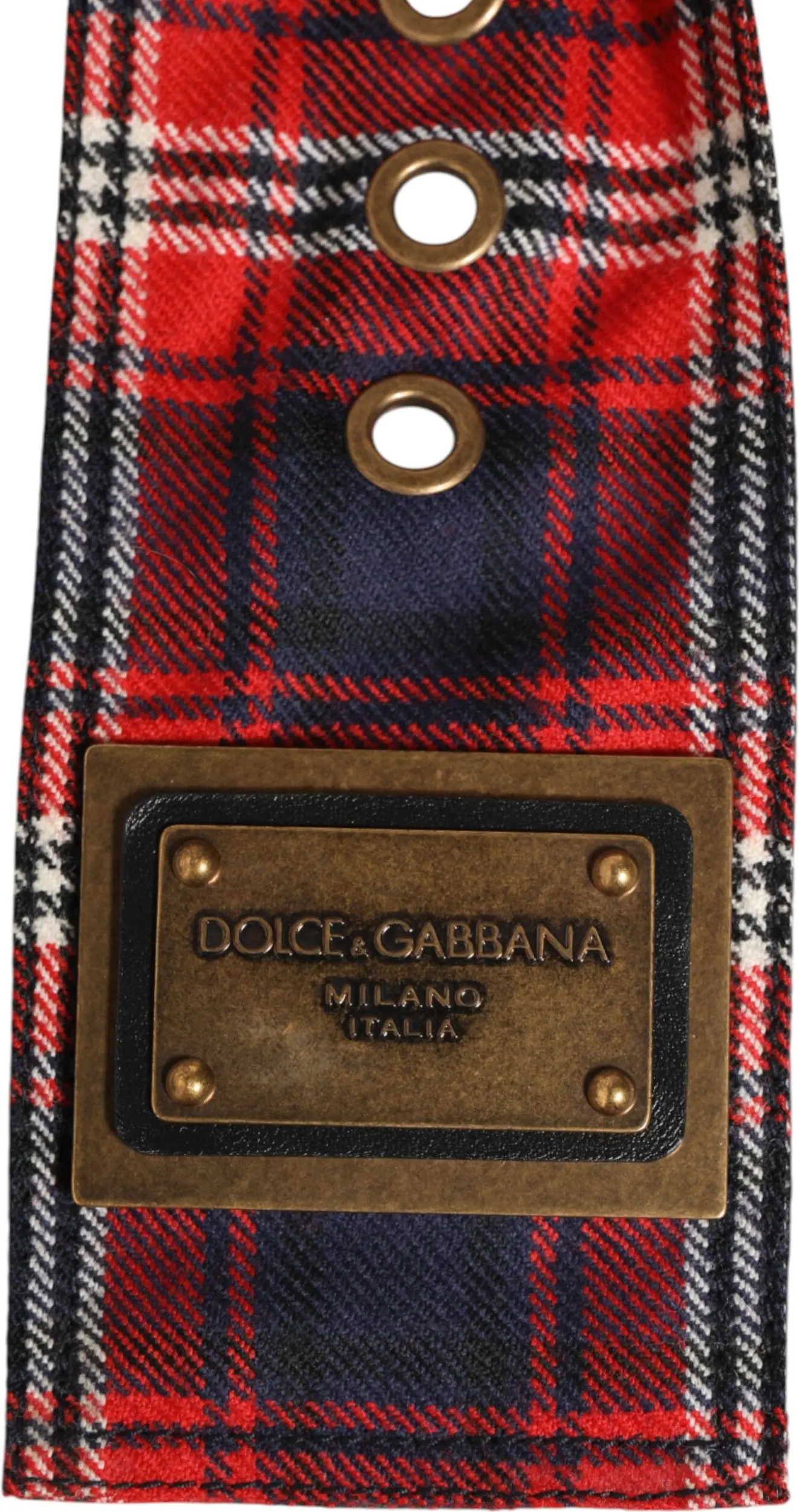 Belt Dolce & Gabbana Red Plaid Fabric Logo Plate Brass Buckle Belt