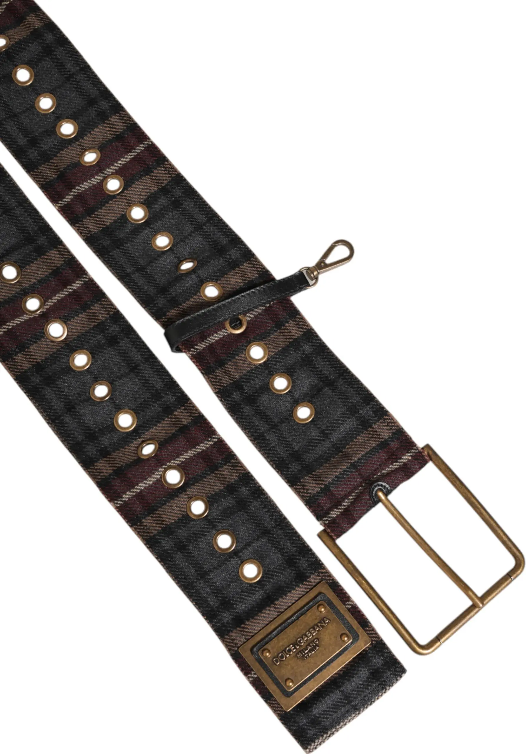 Belt Dolce & Gabbana Plaid Fabric Logo Plate Brass Buckle Belt