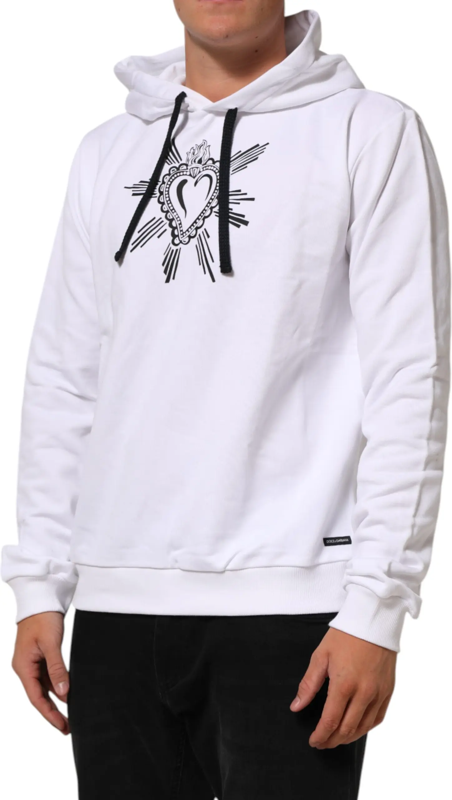 White Sacred Heart Hooded Sweatshirt Sweater Dolce & Gabbana