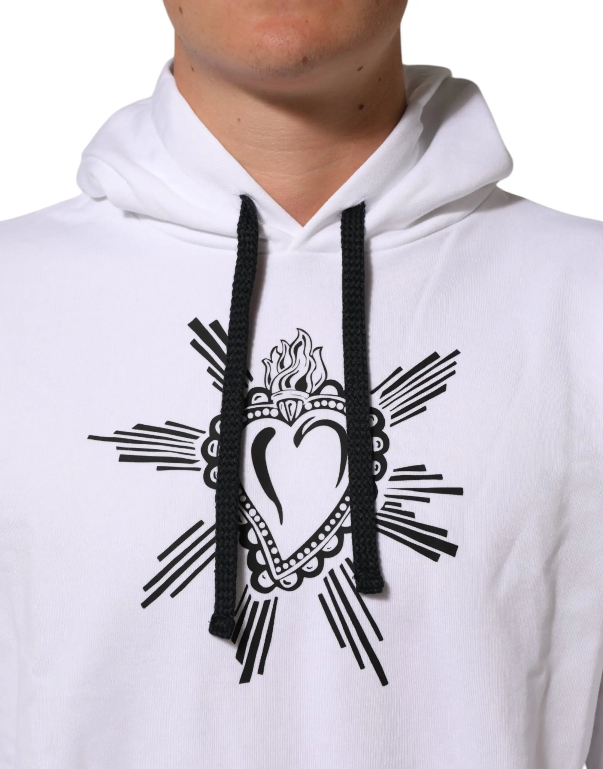 White Sacred Heart Hooded Sweatshirt Sweater Dolce & Gabbana