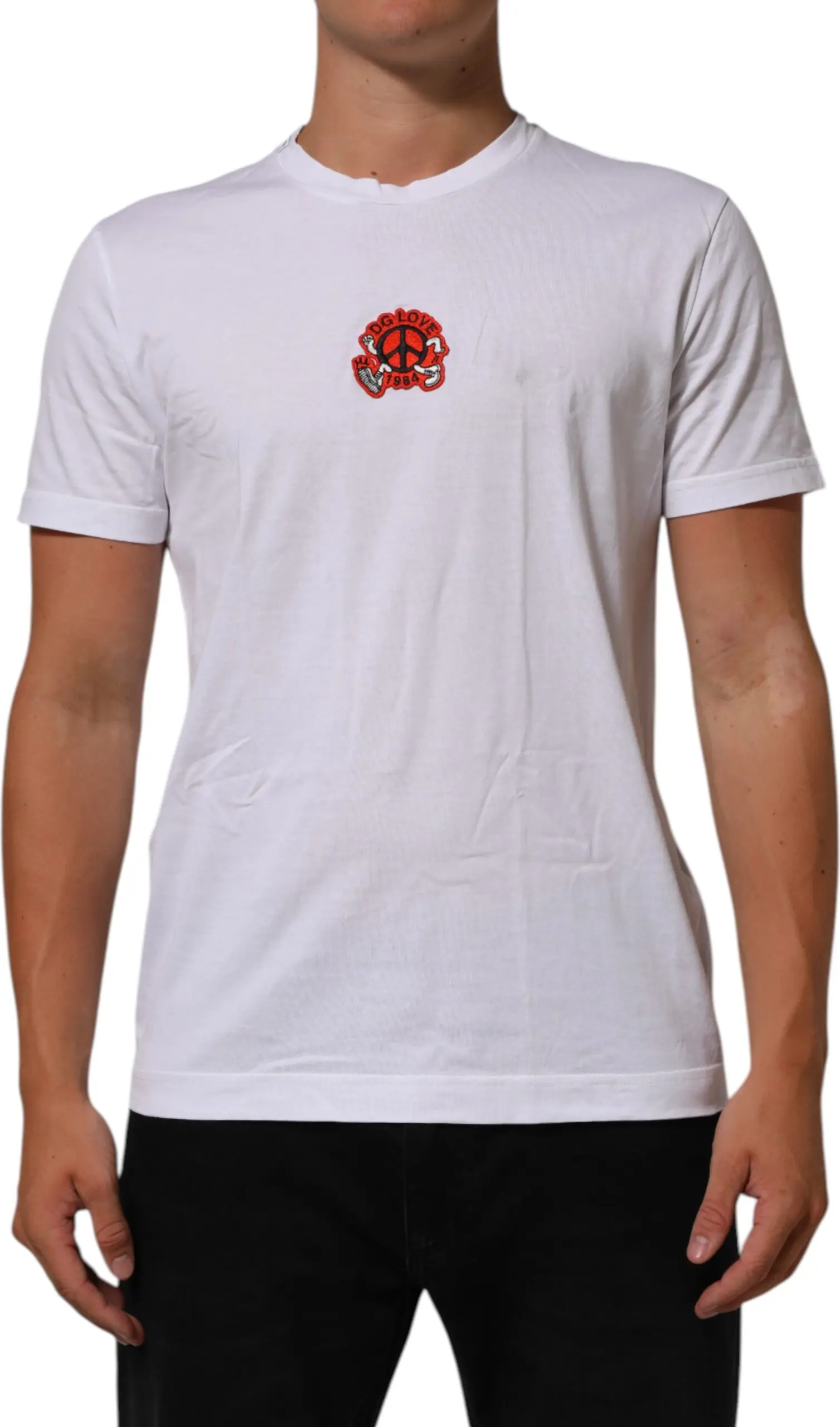 T-shirt Dolce & Gabbana White Cotton DG Love Patch Crew Neck