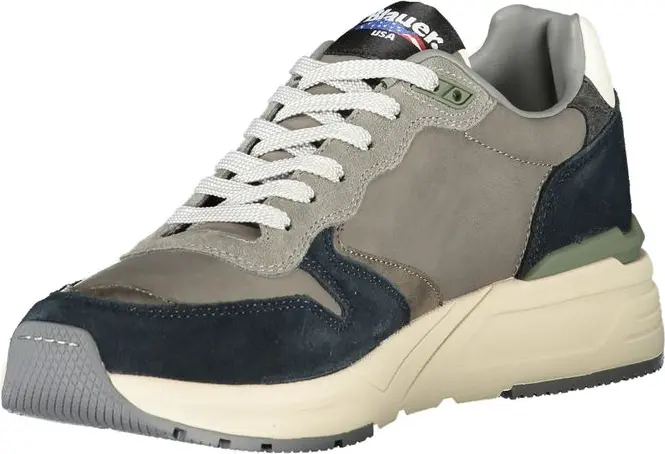 Серые кожаные мужские кроссовки Blauer
