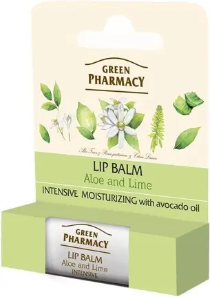 Бальзам для губ, Green Pharmacy, Интенсивное увлажнение с Алоэ и Лаймом