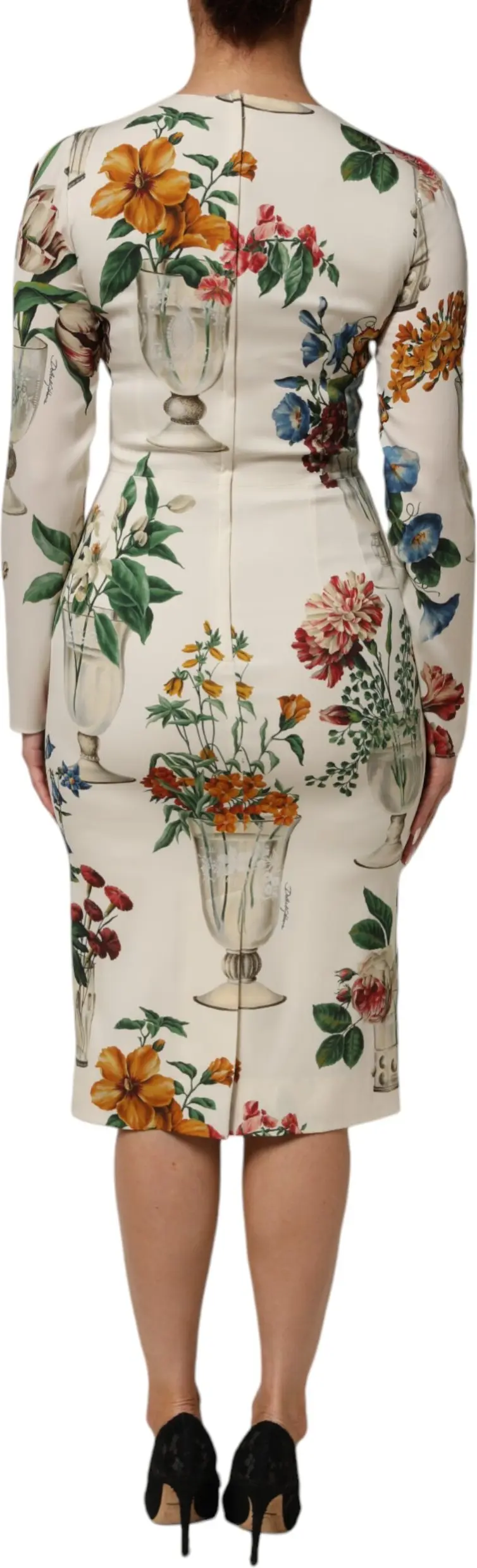 White Flower Vase Silk Sheath Midi Dress by Dolce & Gabbana