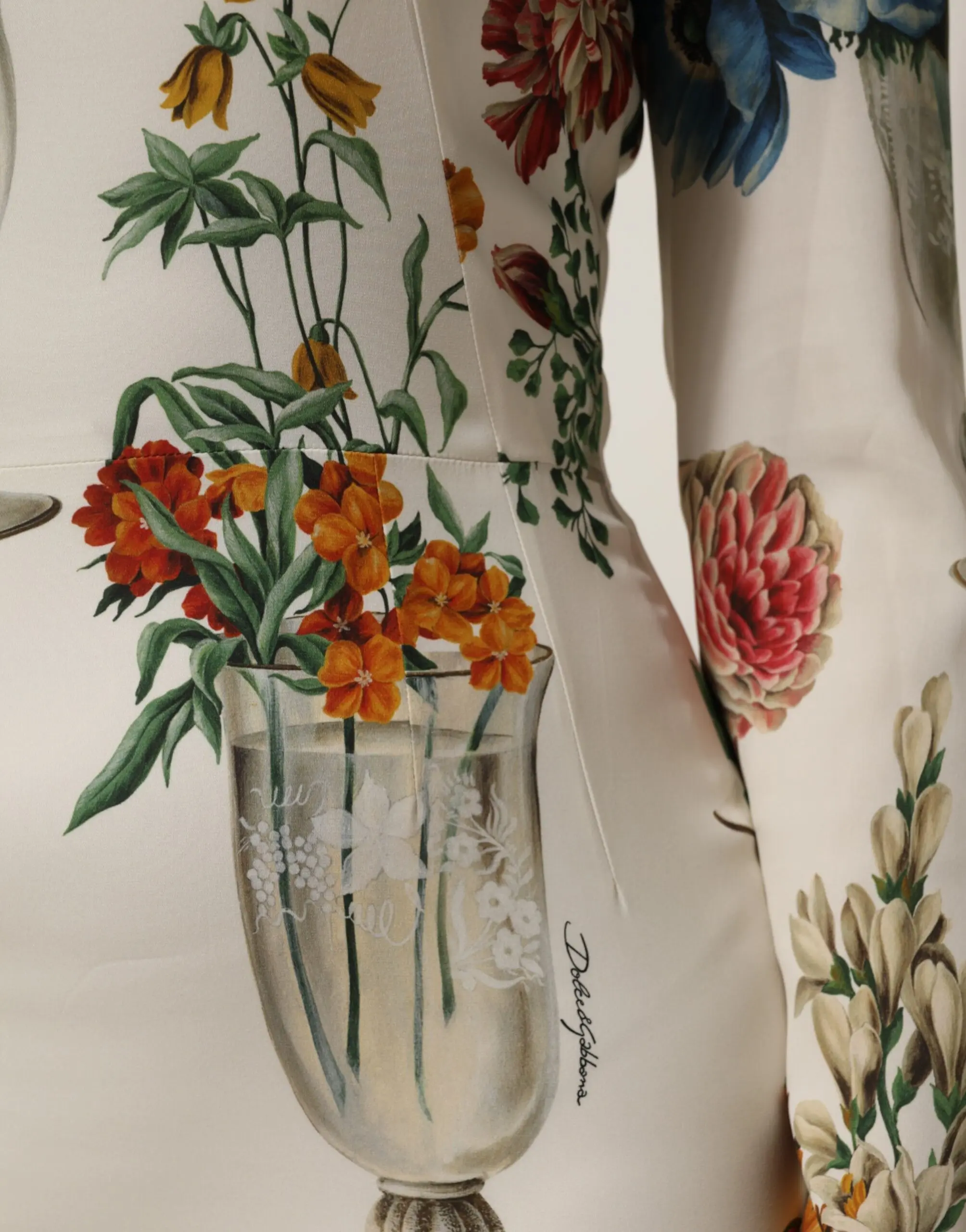 White Flower Vase Silk Sheath Midi Dress by Dolce & Gabbana