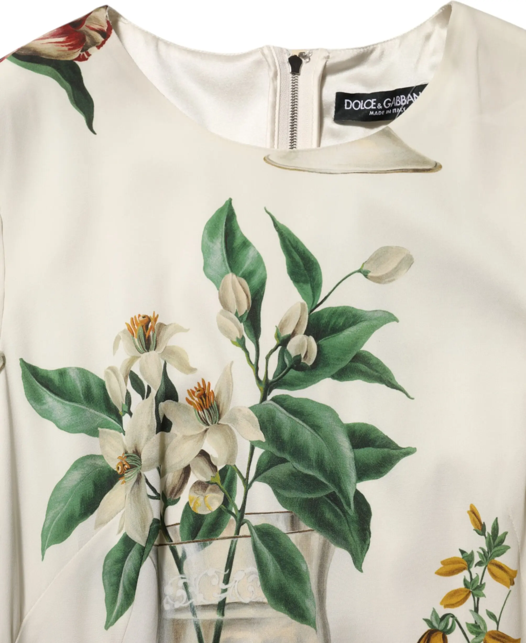 White Flower Vase Silk Sheath Midi Dress by Dolce & Gabbana