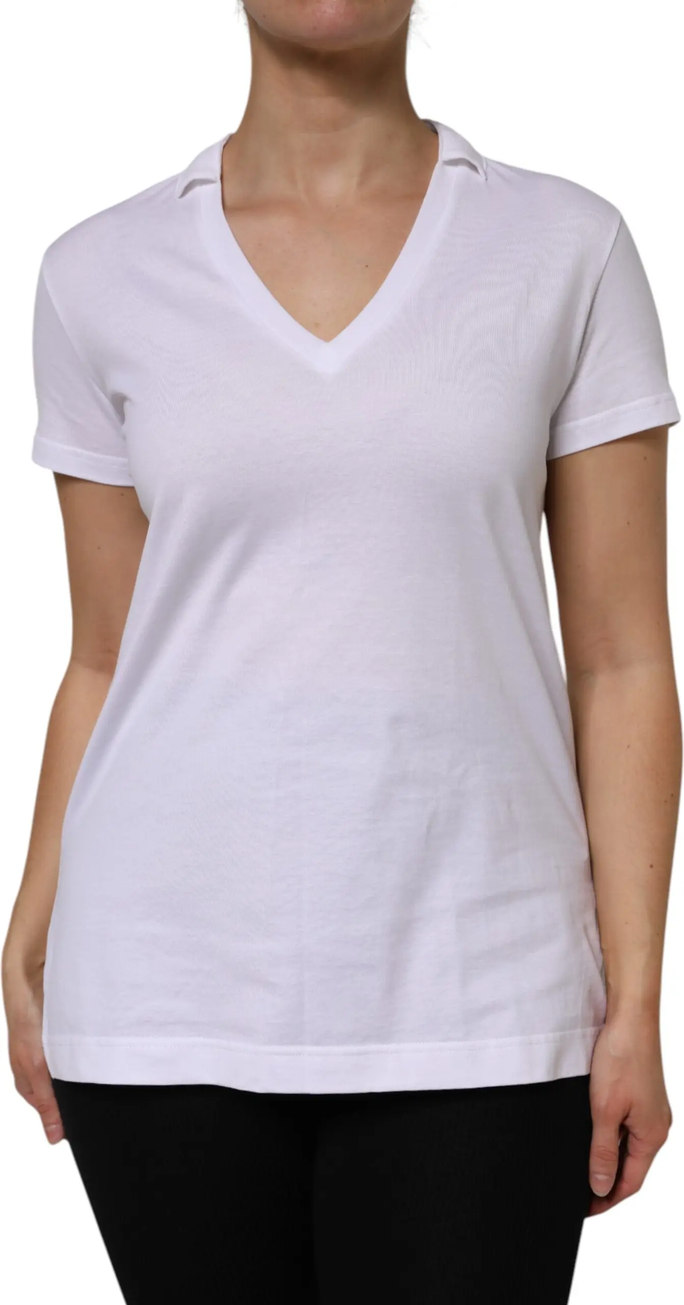White Cotton Short Sleeve V-Neck Top T-shirt Dolce & Gabbana