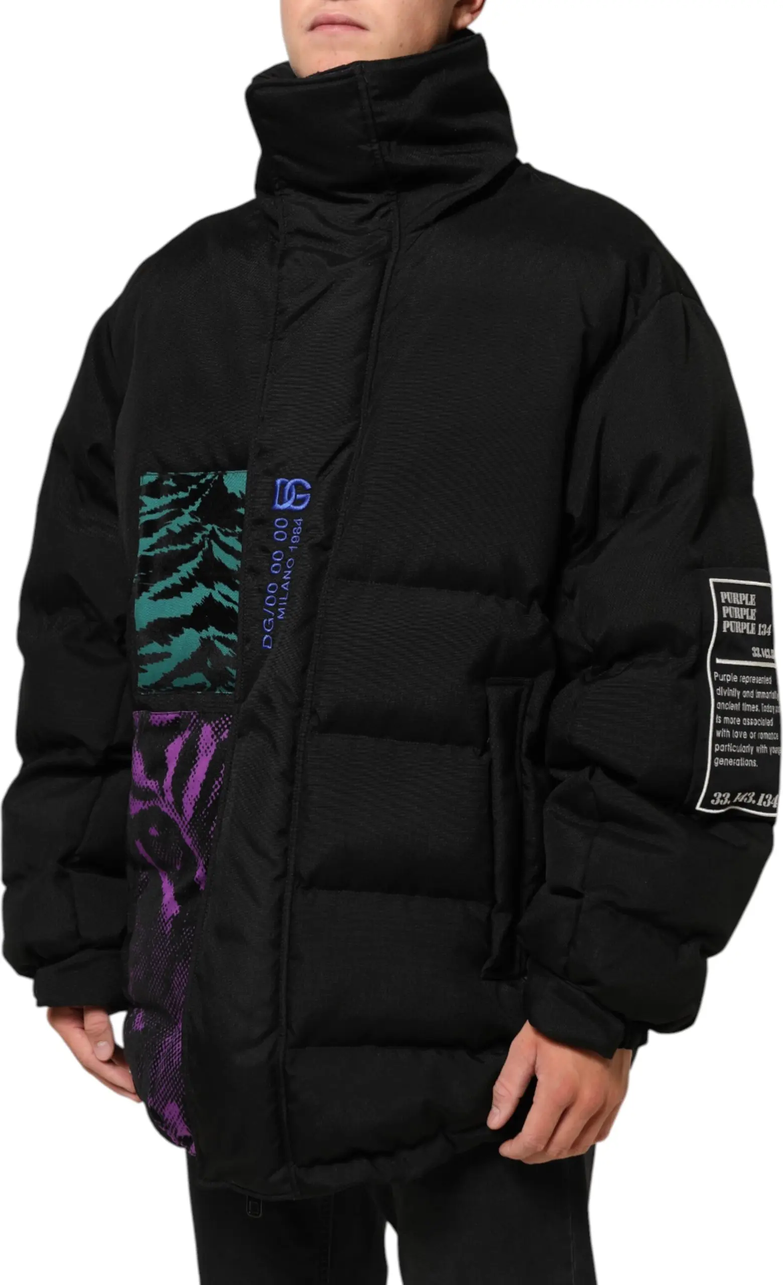 Black Nylon Puffer Full Zip Jacket