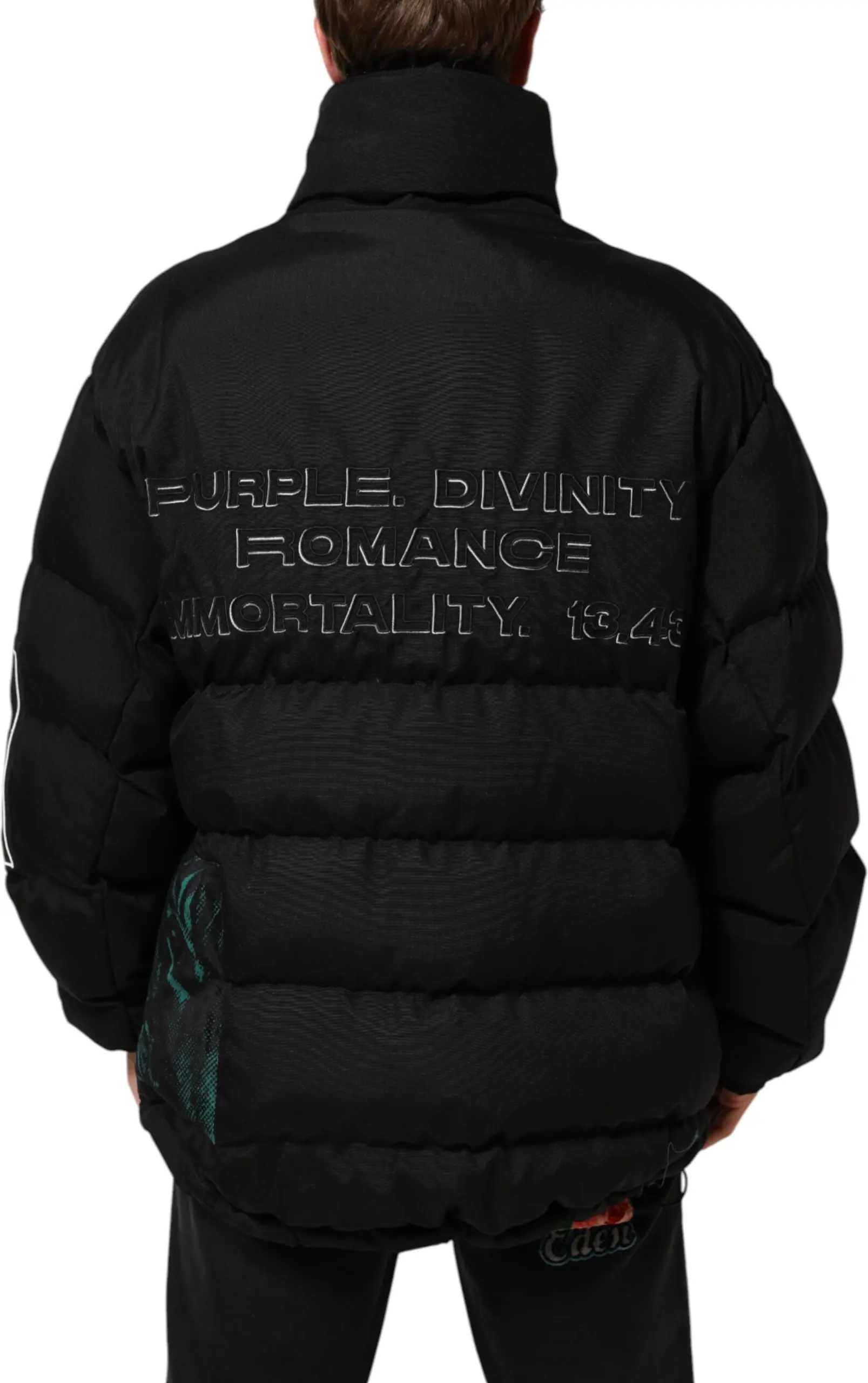 Black Nylon Puffer Full Zip Jacket