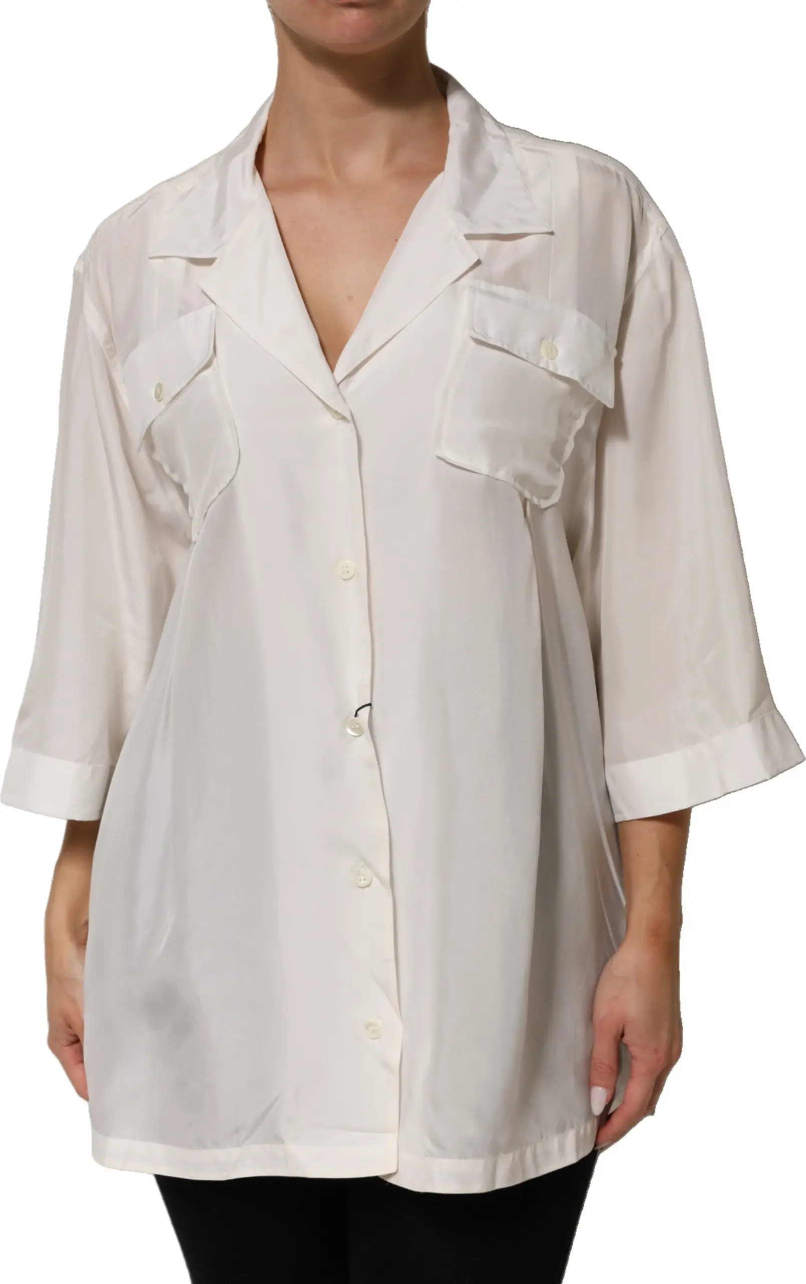 Off White Silk Button Down Polo Shirt Top Dolce & Gabbana