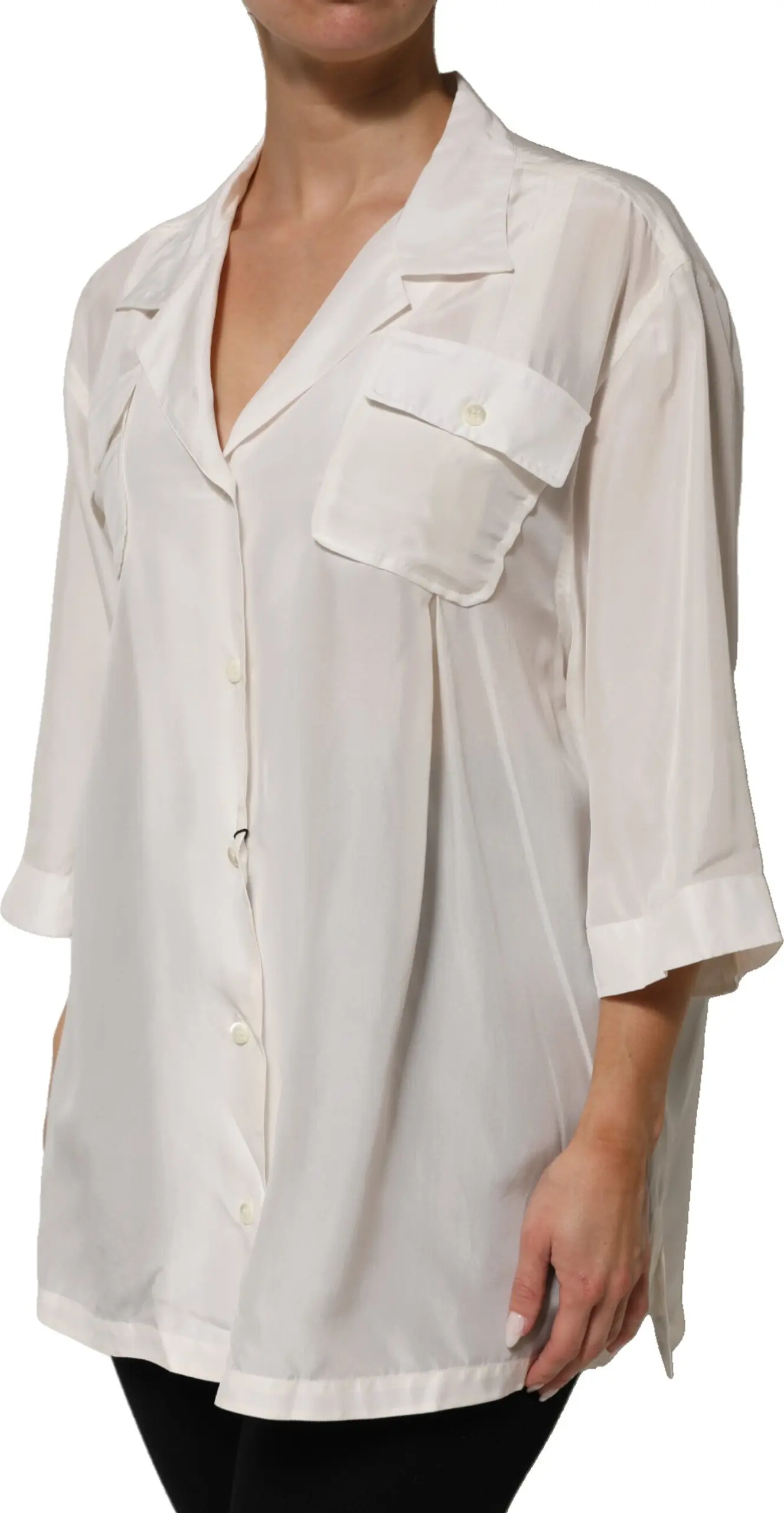Off White Silk Button Down Polo Shirt Top Dolce & Gabbana