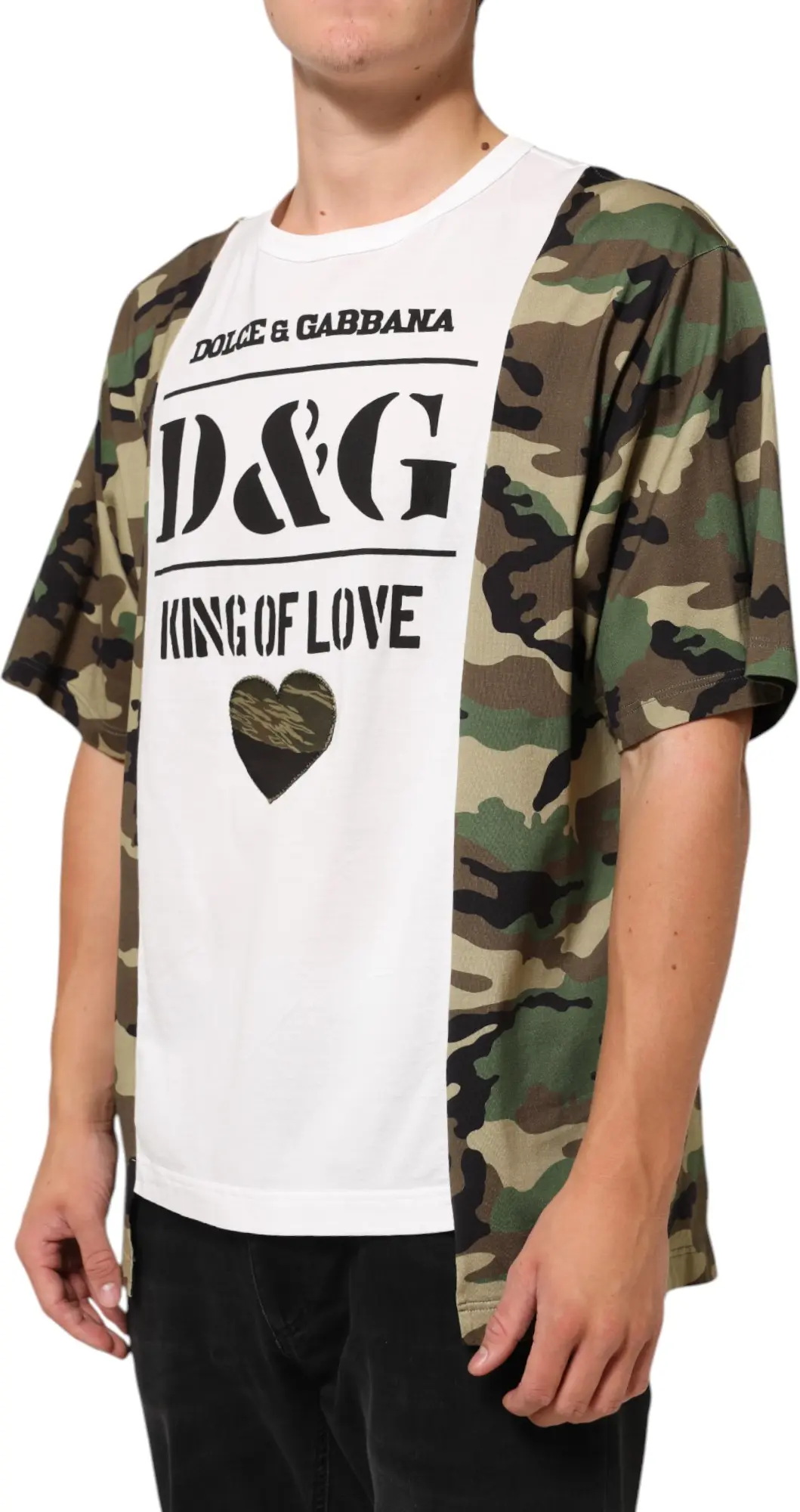 White Logo Camouflage Crew Neck Men T-shirt Dolce & Gabbana