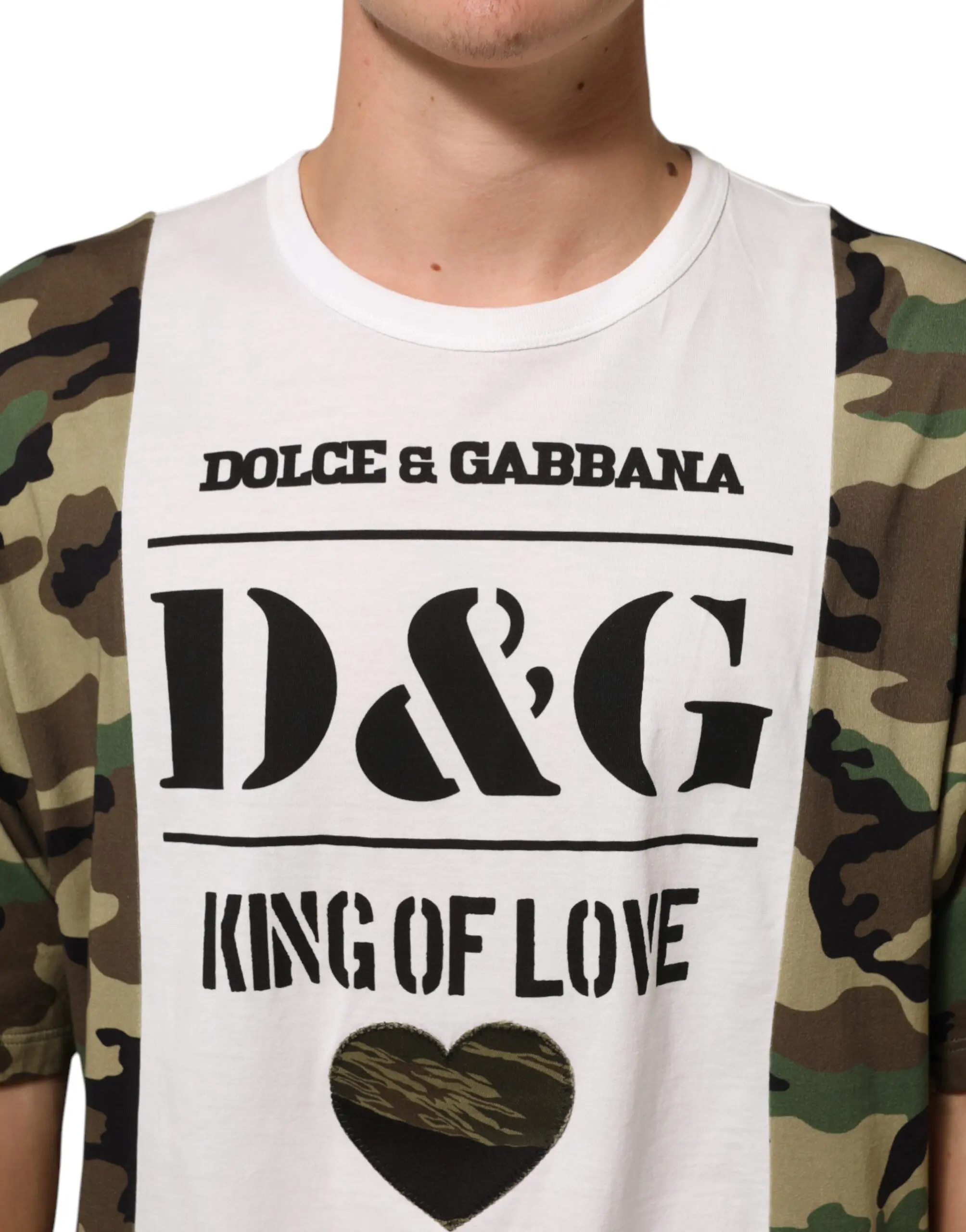 White Logo Camouflage Crew Neck Men T-shirt Dolce & Gabbana