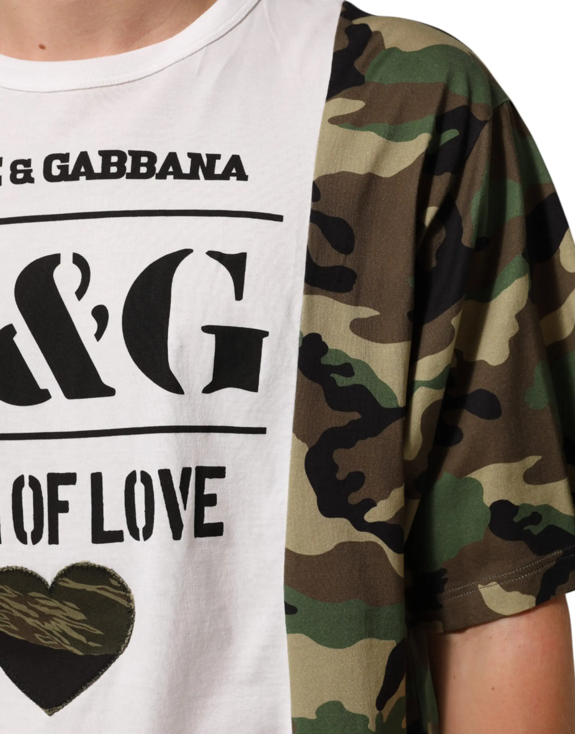 White Logo Camouflage Crew Neck Men T-shirt Dolce & Gabbana