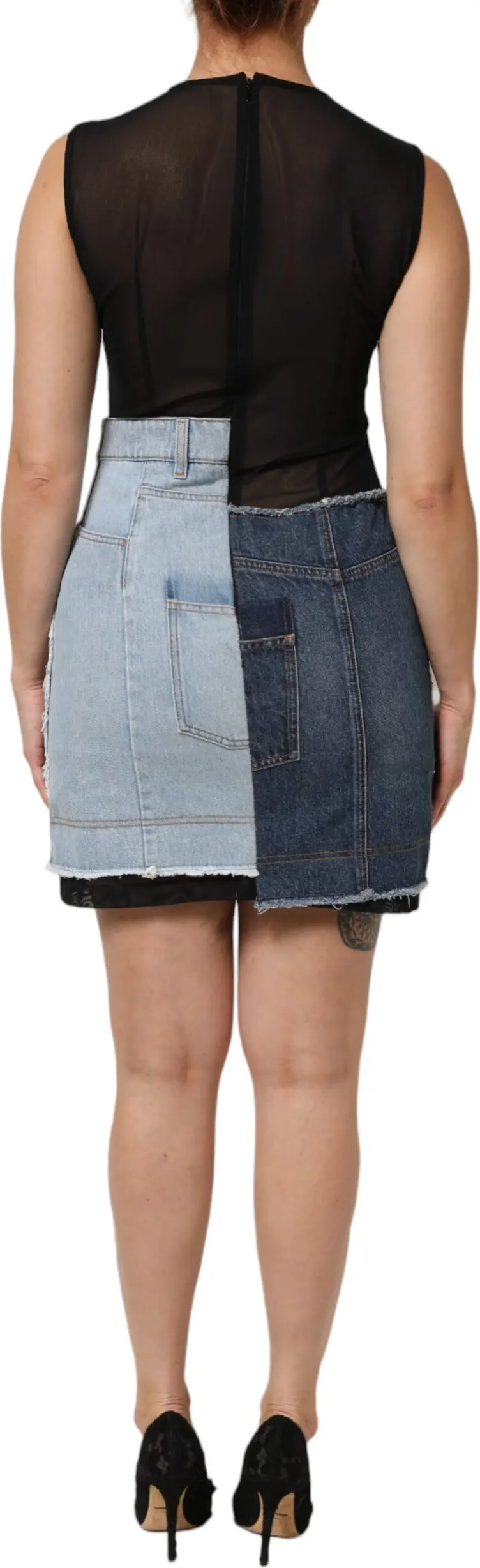 Blue Nylon Patchwork Denim Sheath Mini Dress Dolce & Gabbana